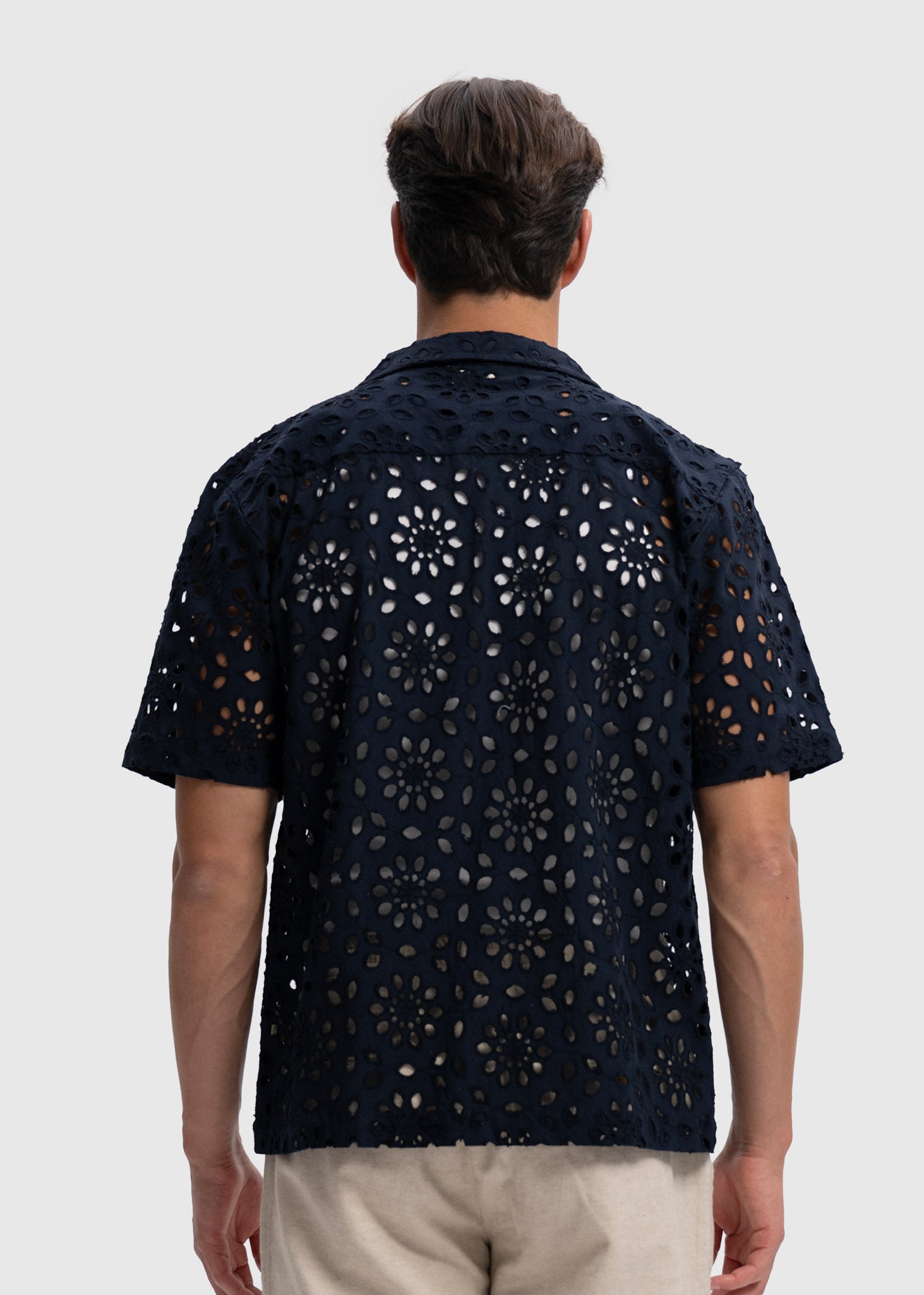 Flower Crochet Shirt - Navy