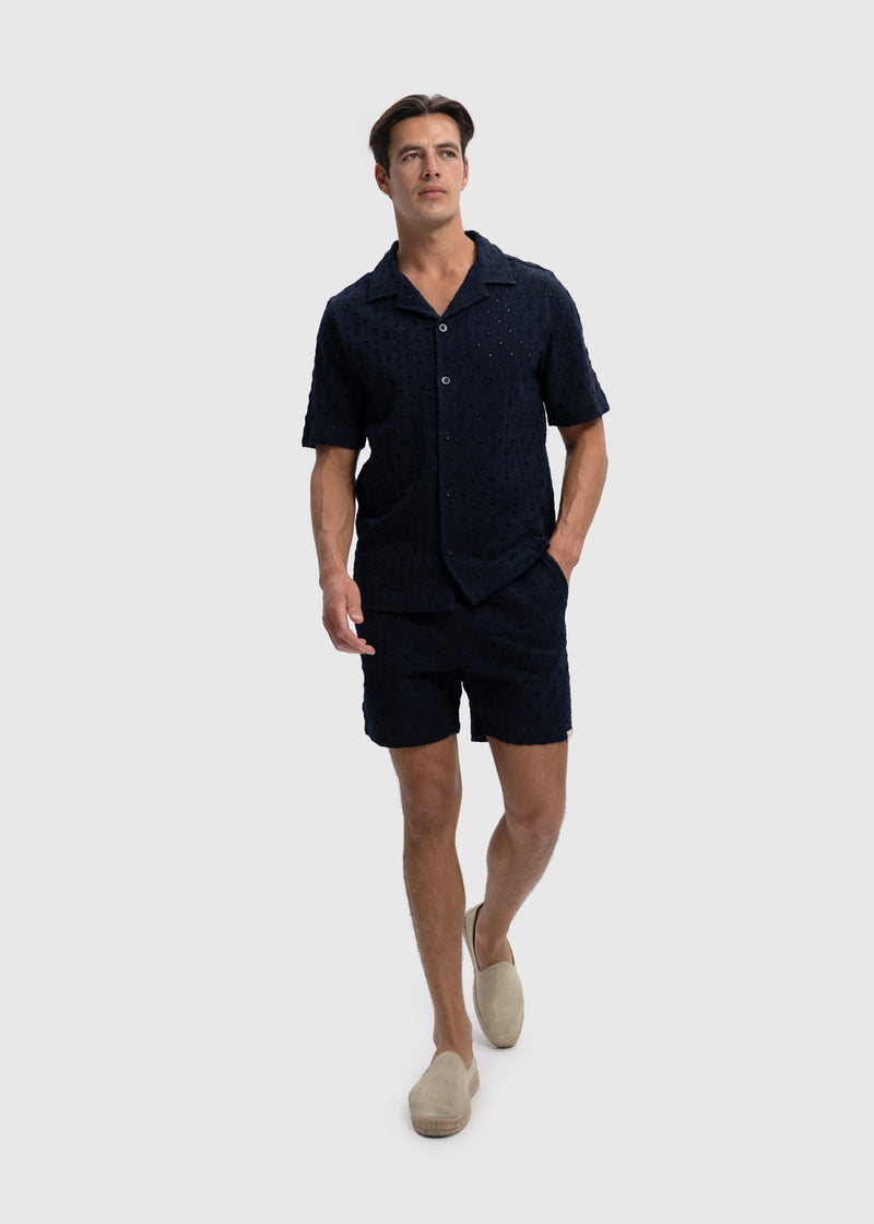 Crochet Sunrise Shirt - Navy Blue