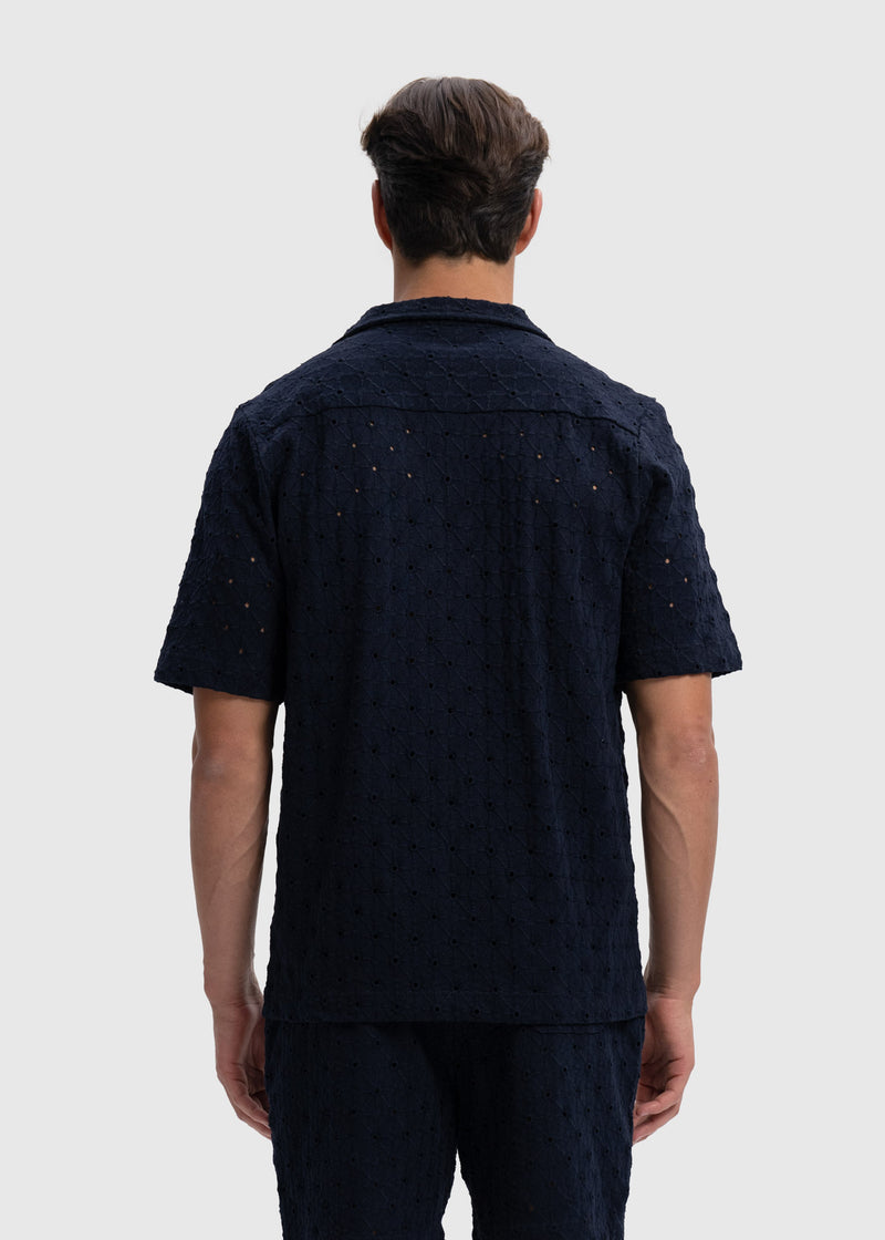 Crochet Sunrise Shirt - Navy Blue