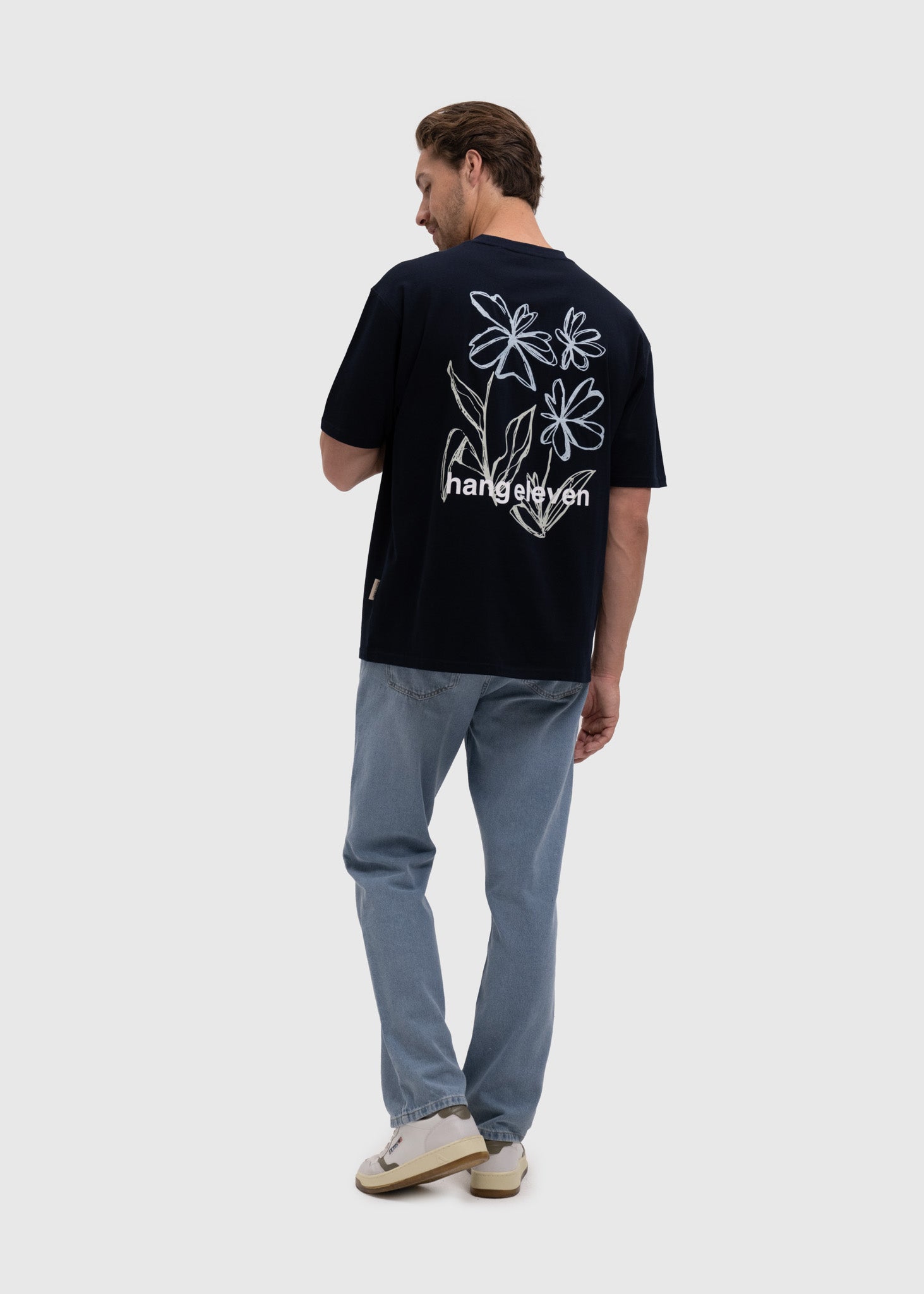 Outline Flower Tee - Navy Blue