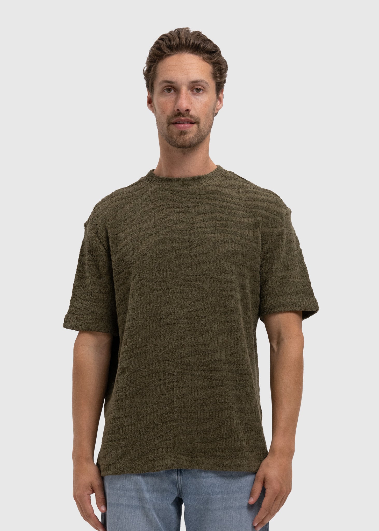Terry Jacquard Tee - Olive Green