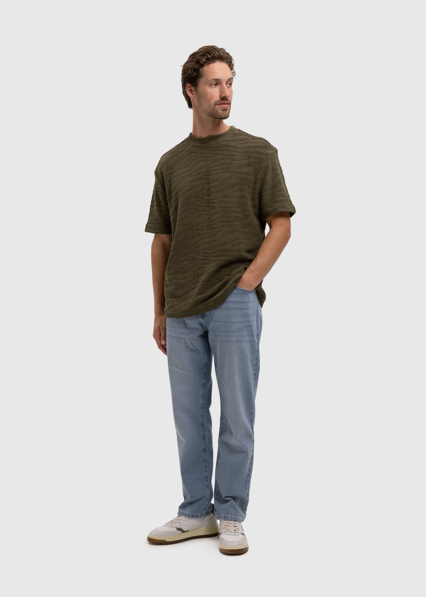 Terry Jacquard Tee - Olive Green