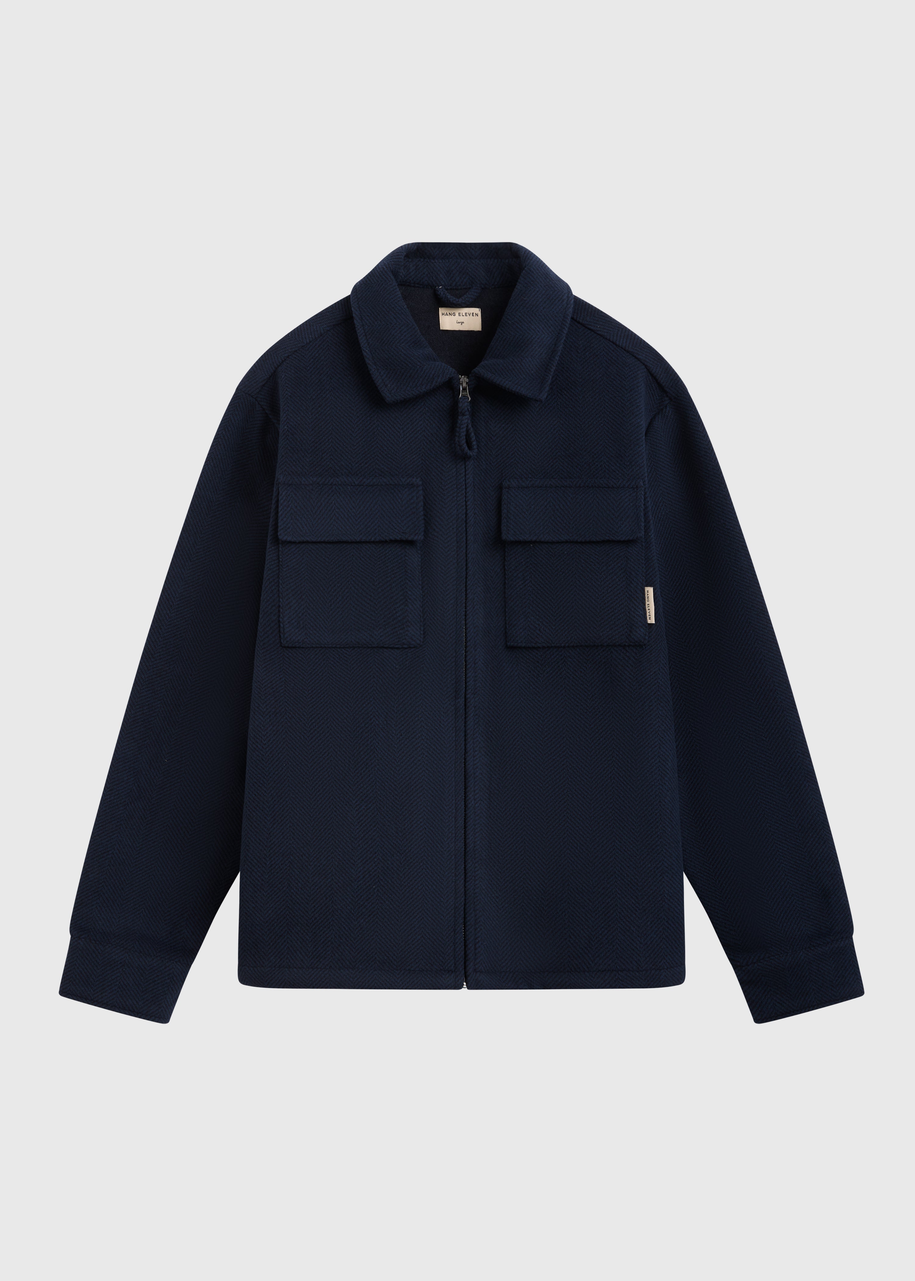 Herringbone Zip Overshirt - Navy