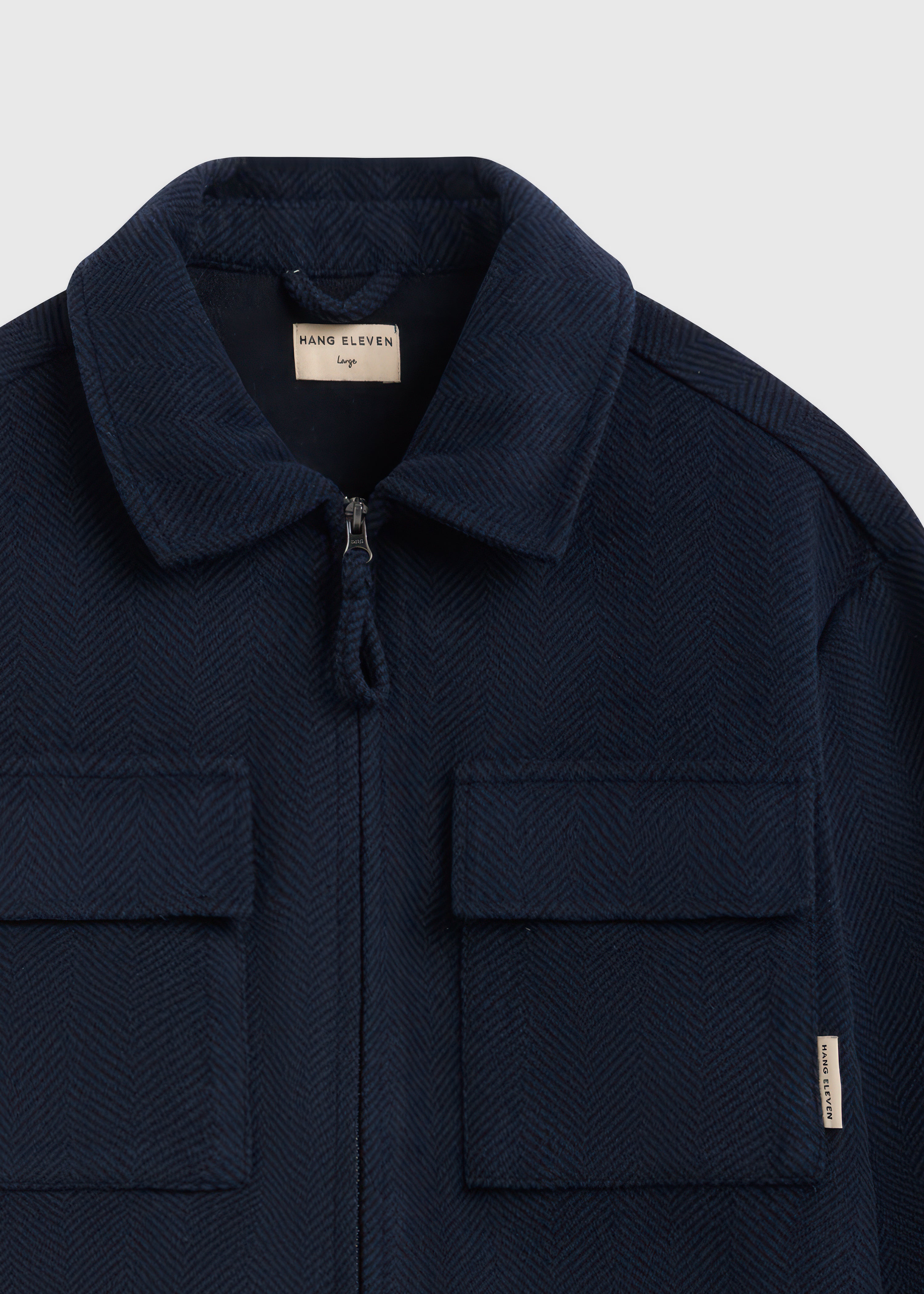 Herringbone Zip Overshirt - Navy