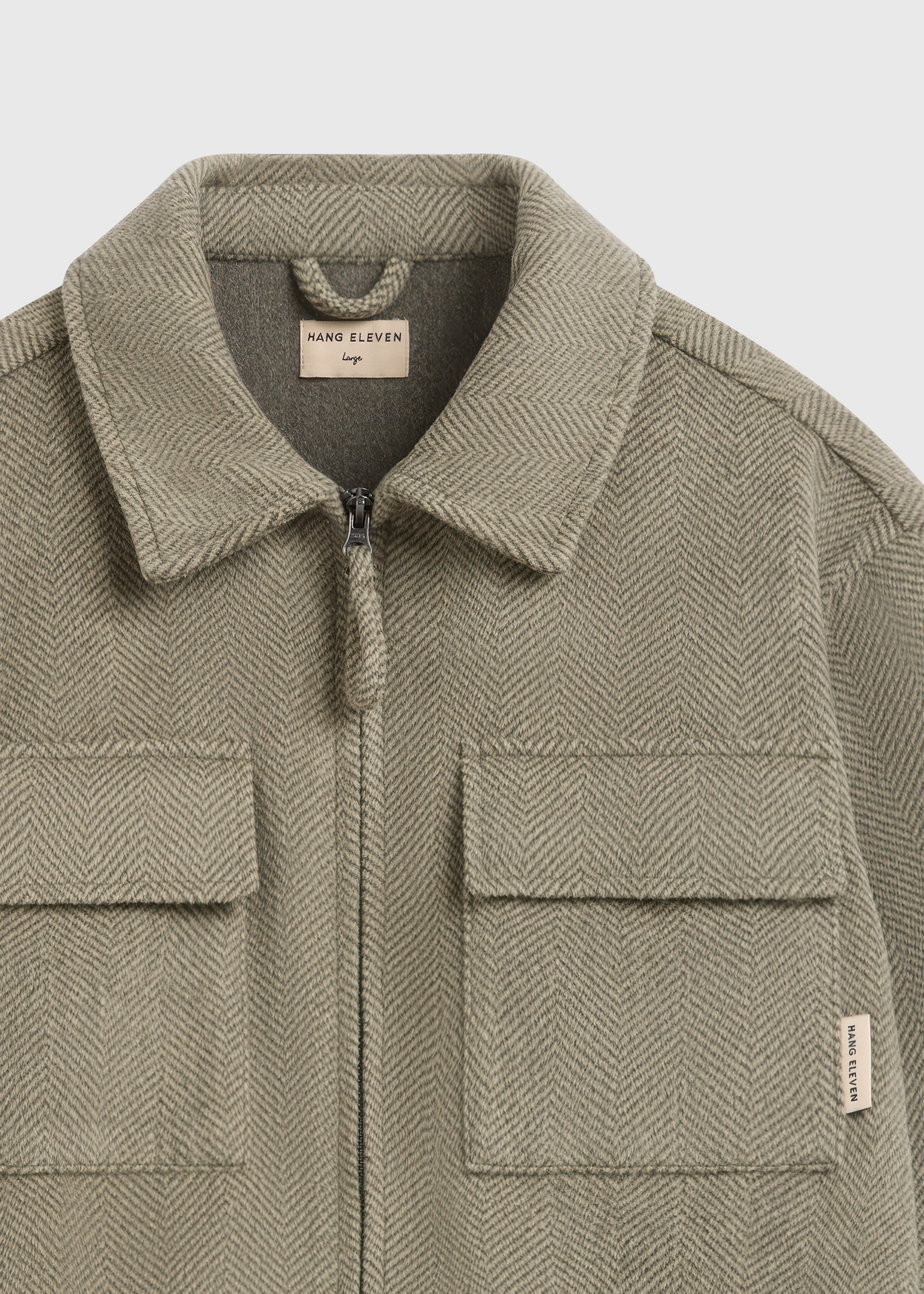 Herringbone Zip Overshirt - Green