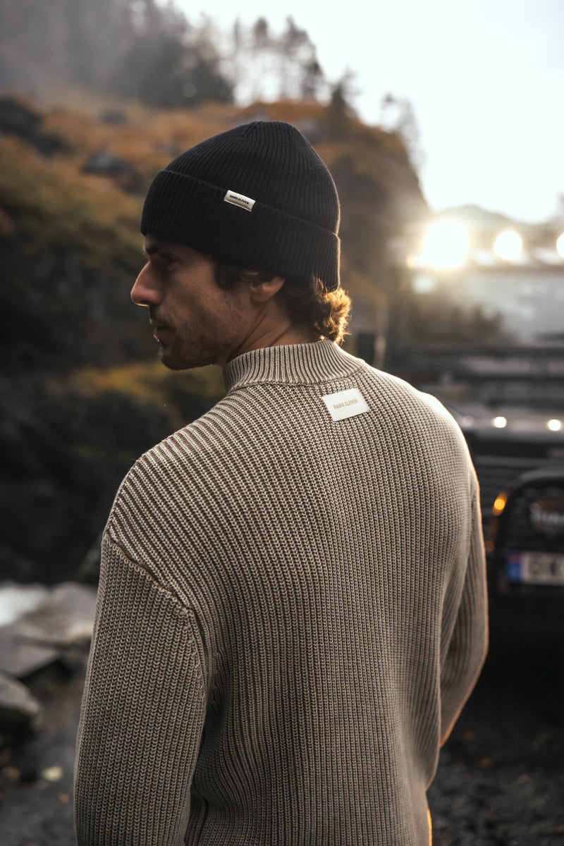 Washed Half Zip Knit - Dark Sand