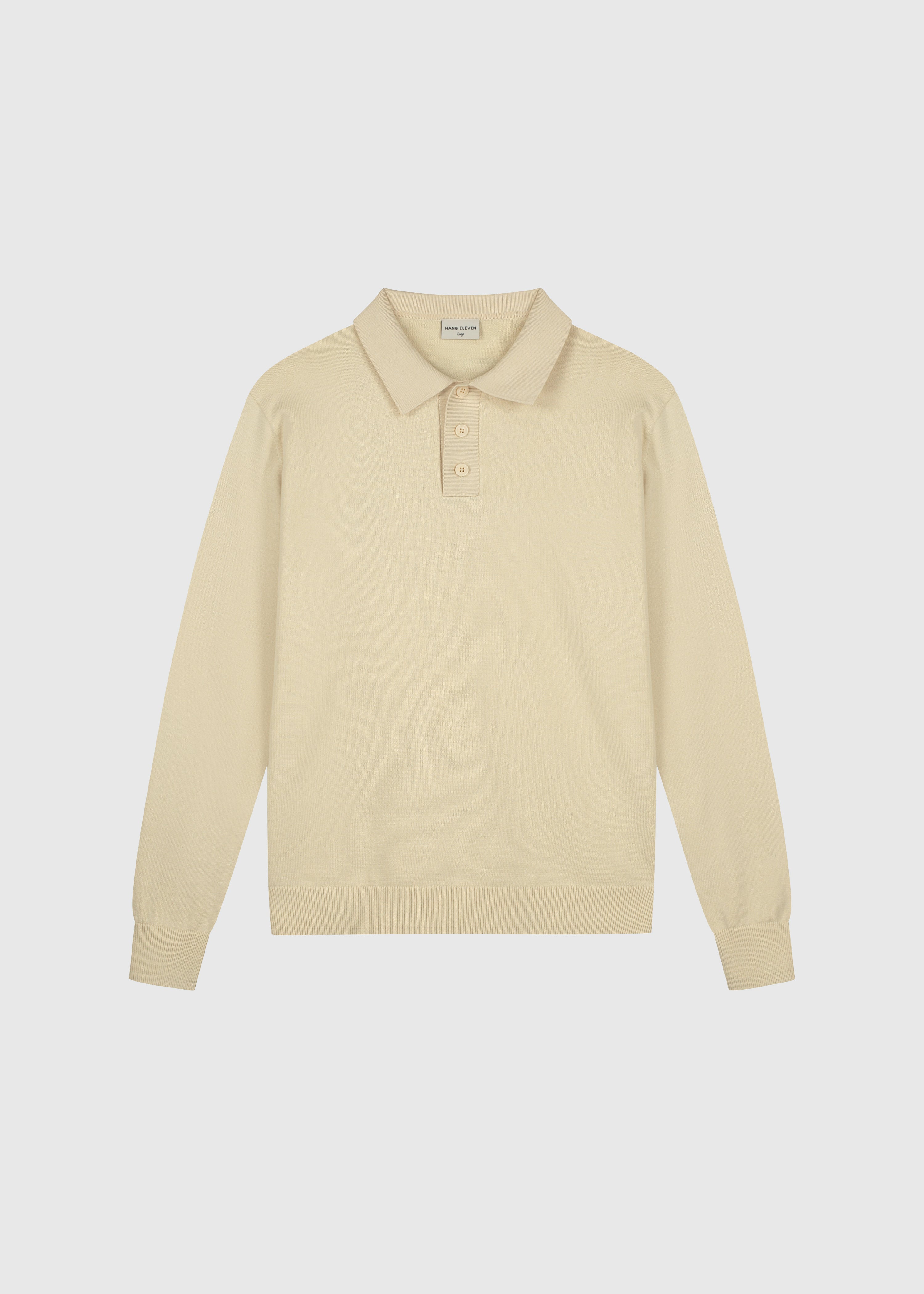 Polo à manches longues en tricot - Sable