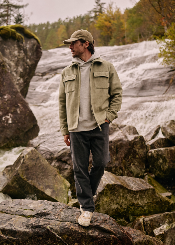 Herringbone Zip Overshirt - Green