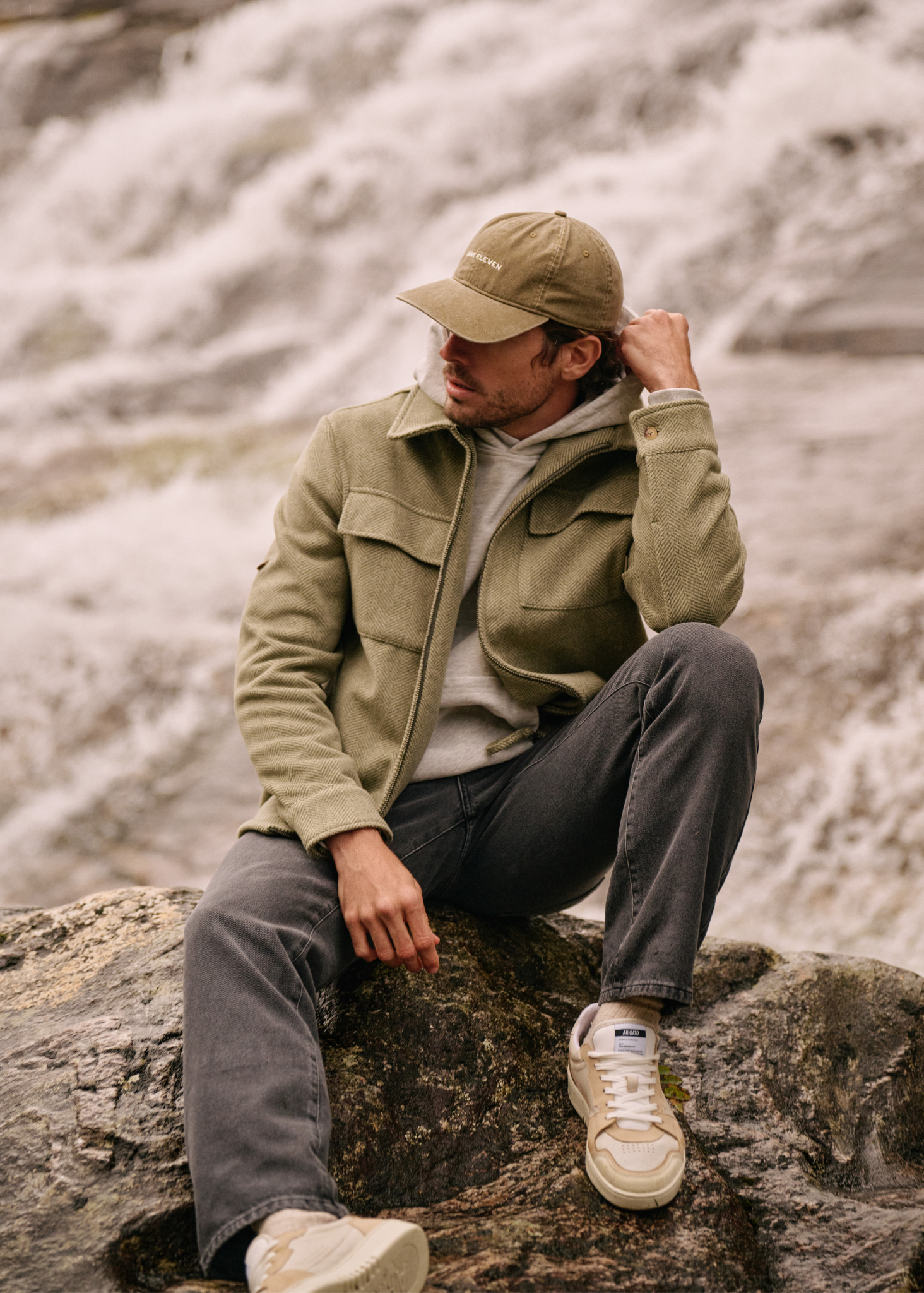 Herringbone Zip Overshirt - Green