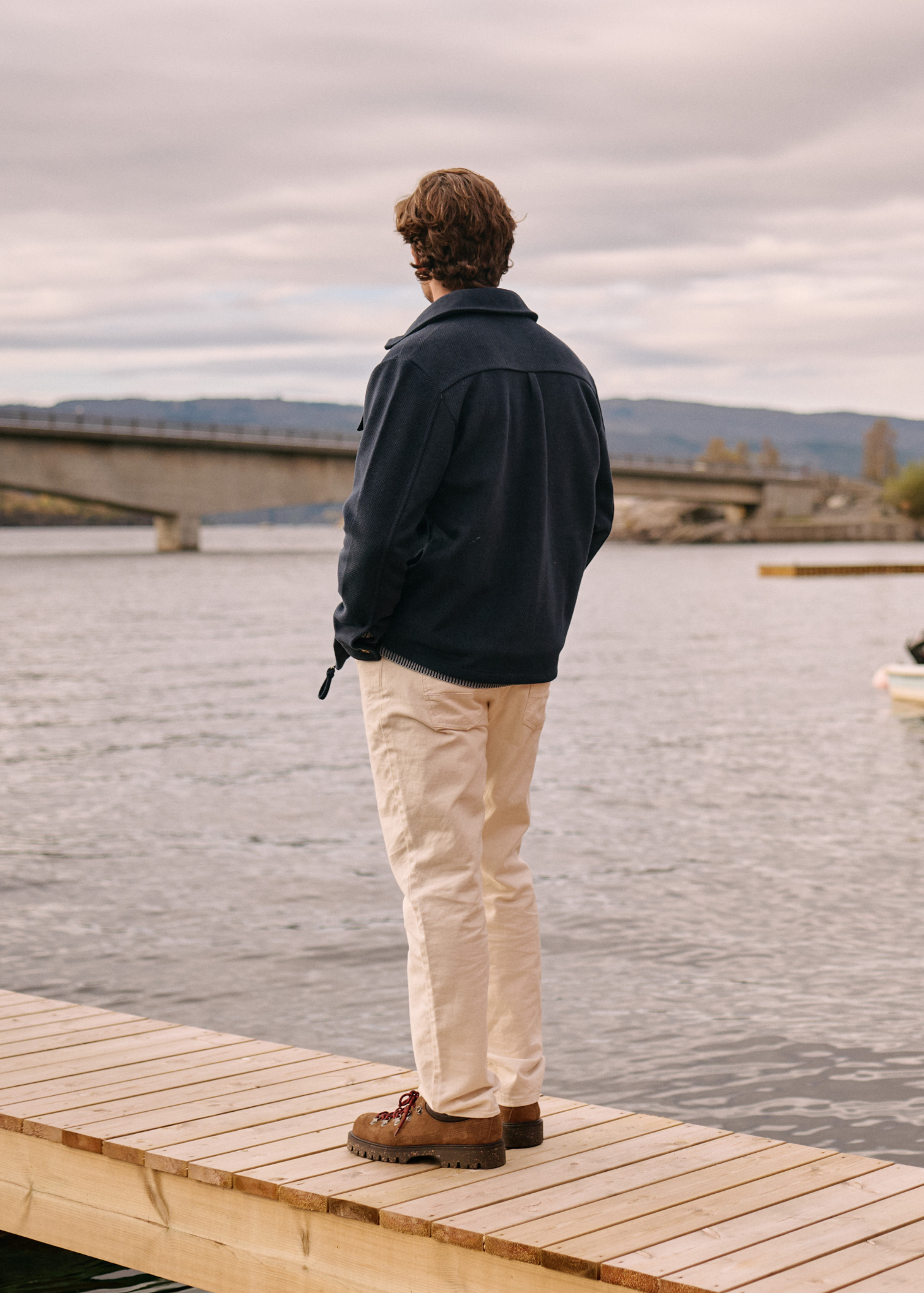 Herringbone Zip Overshirt - Navy