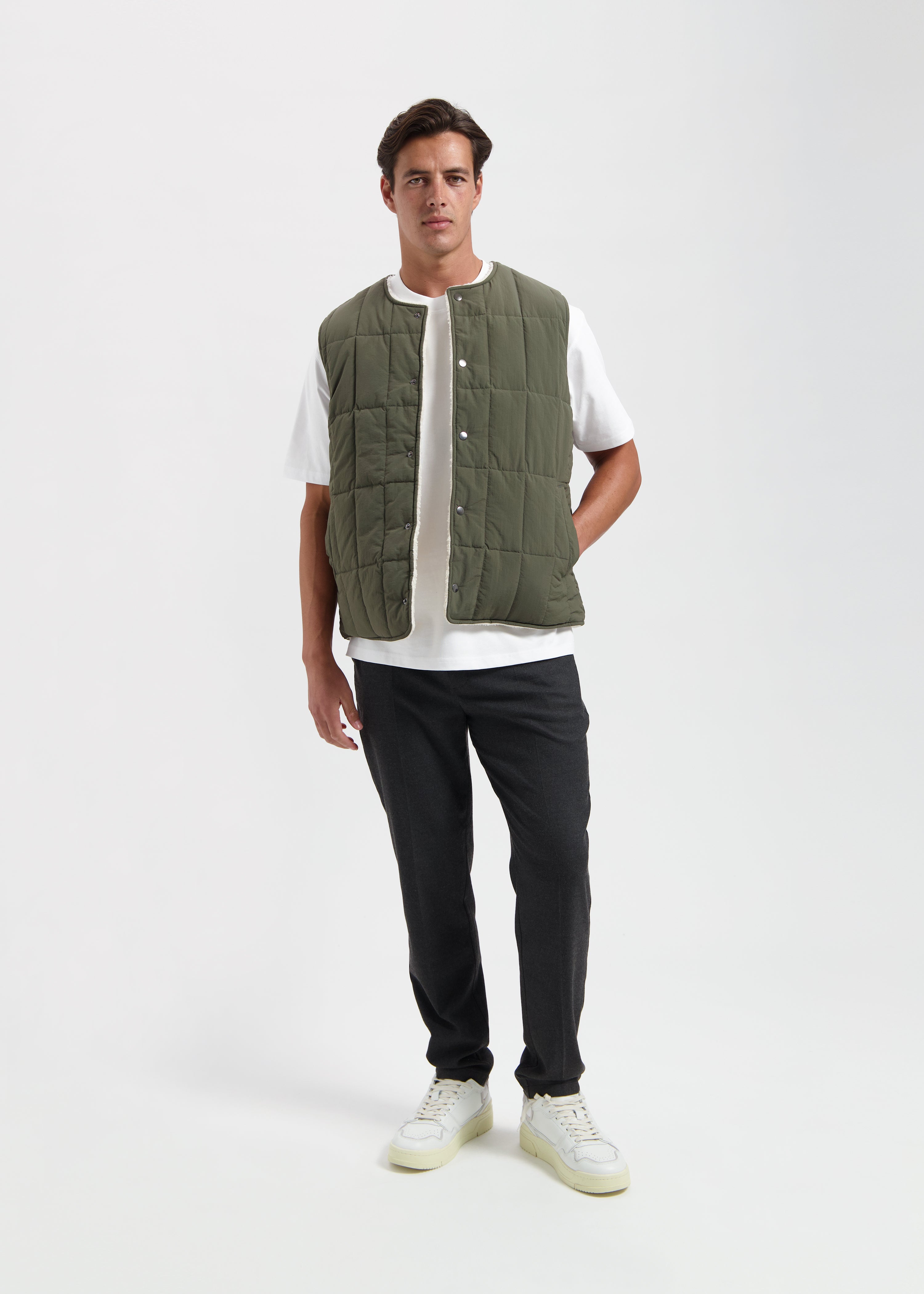 Reversible Teddy Vest - Army Green