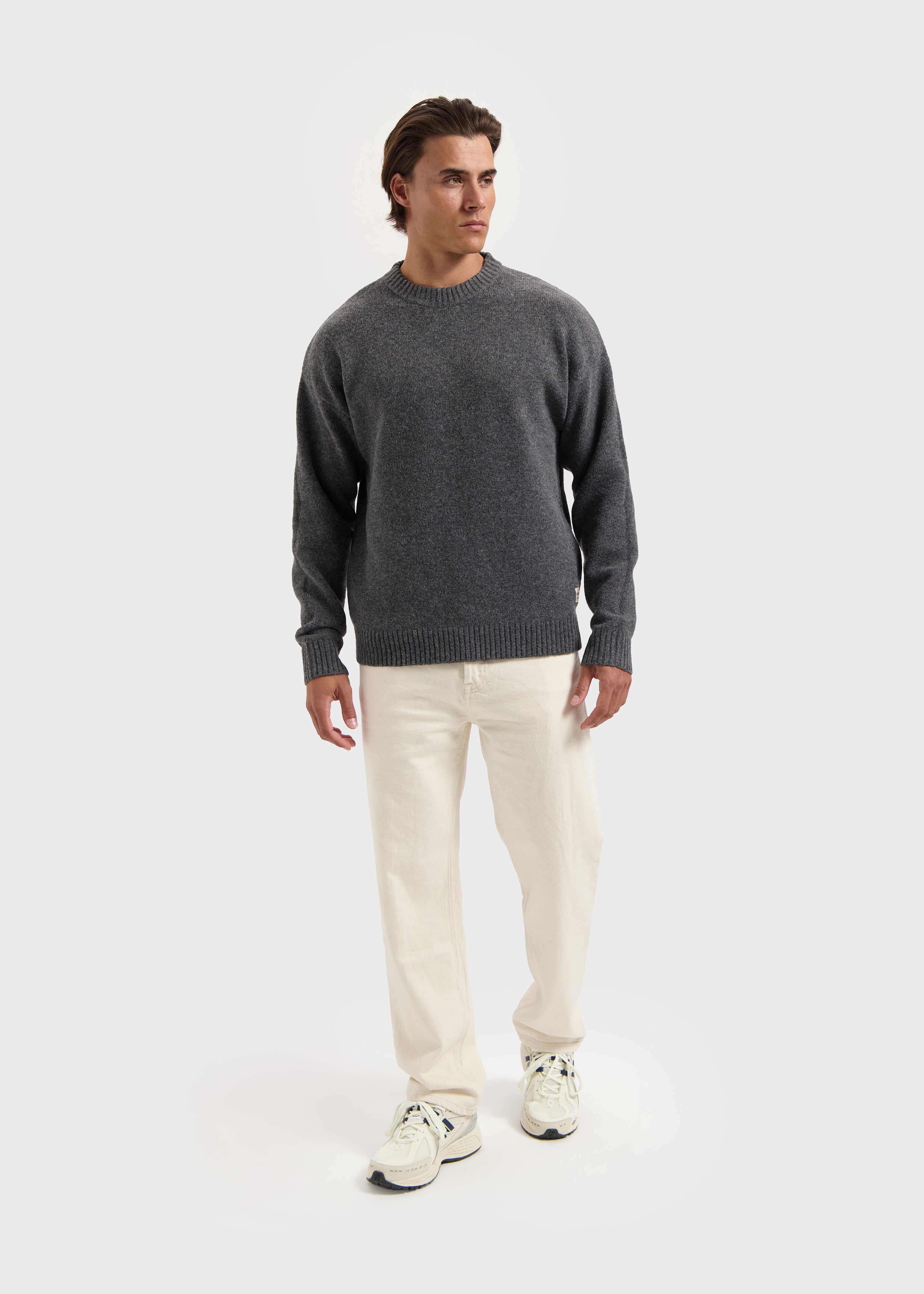 Col rond en tricot épais - Gris pierre mélangé