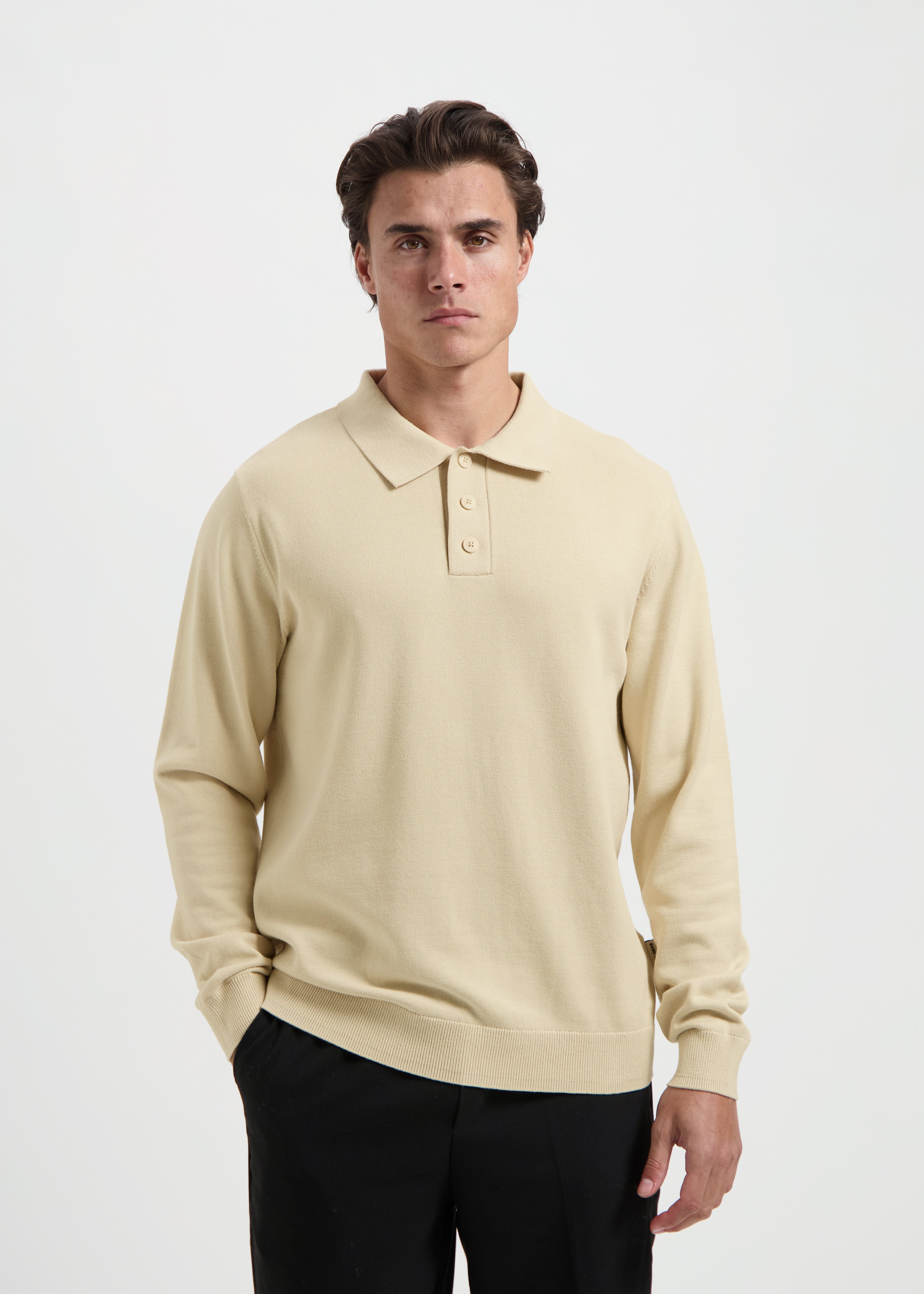 Polo à manches longues en tricot - Sable