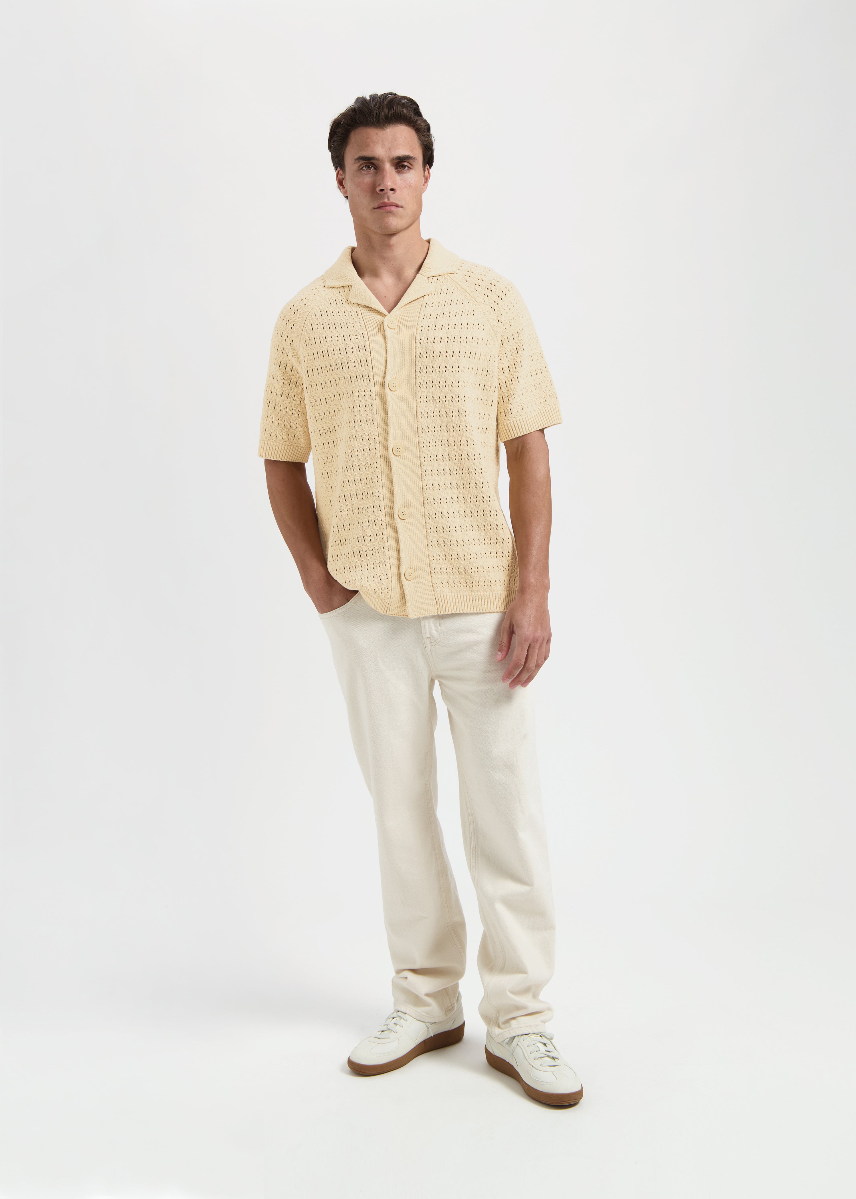 Crochet Knitted Polo Shirt - Sand