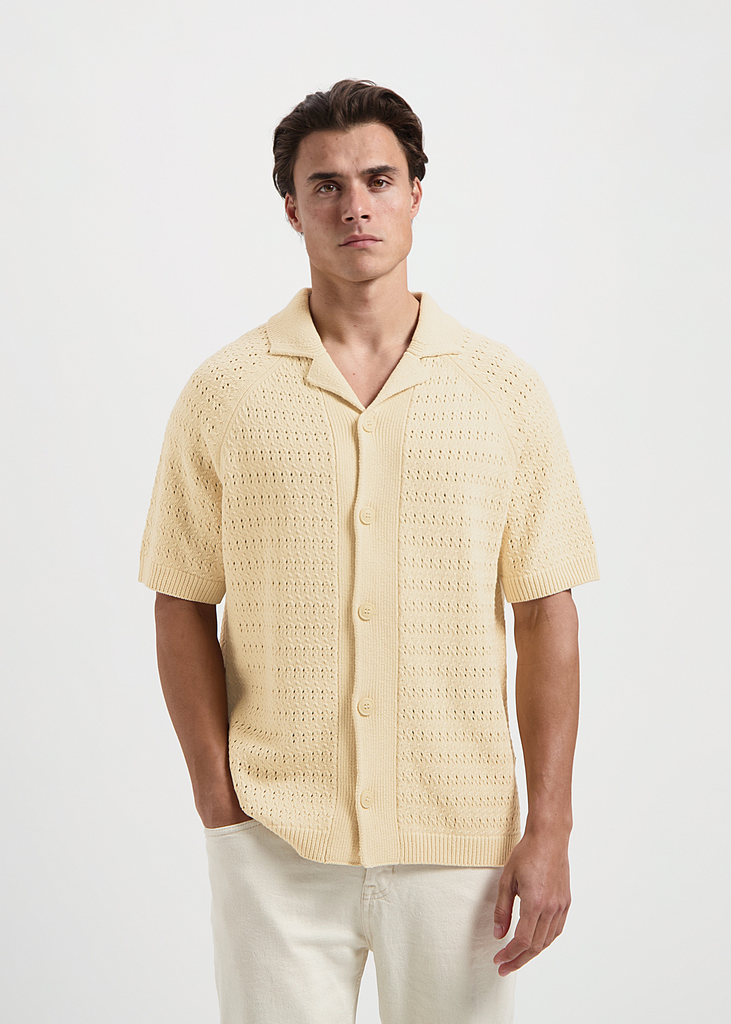 Crochet Knitted Polo Shirt - Sand