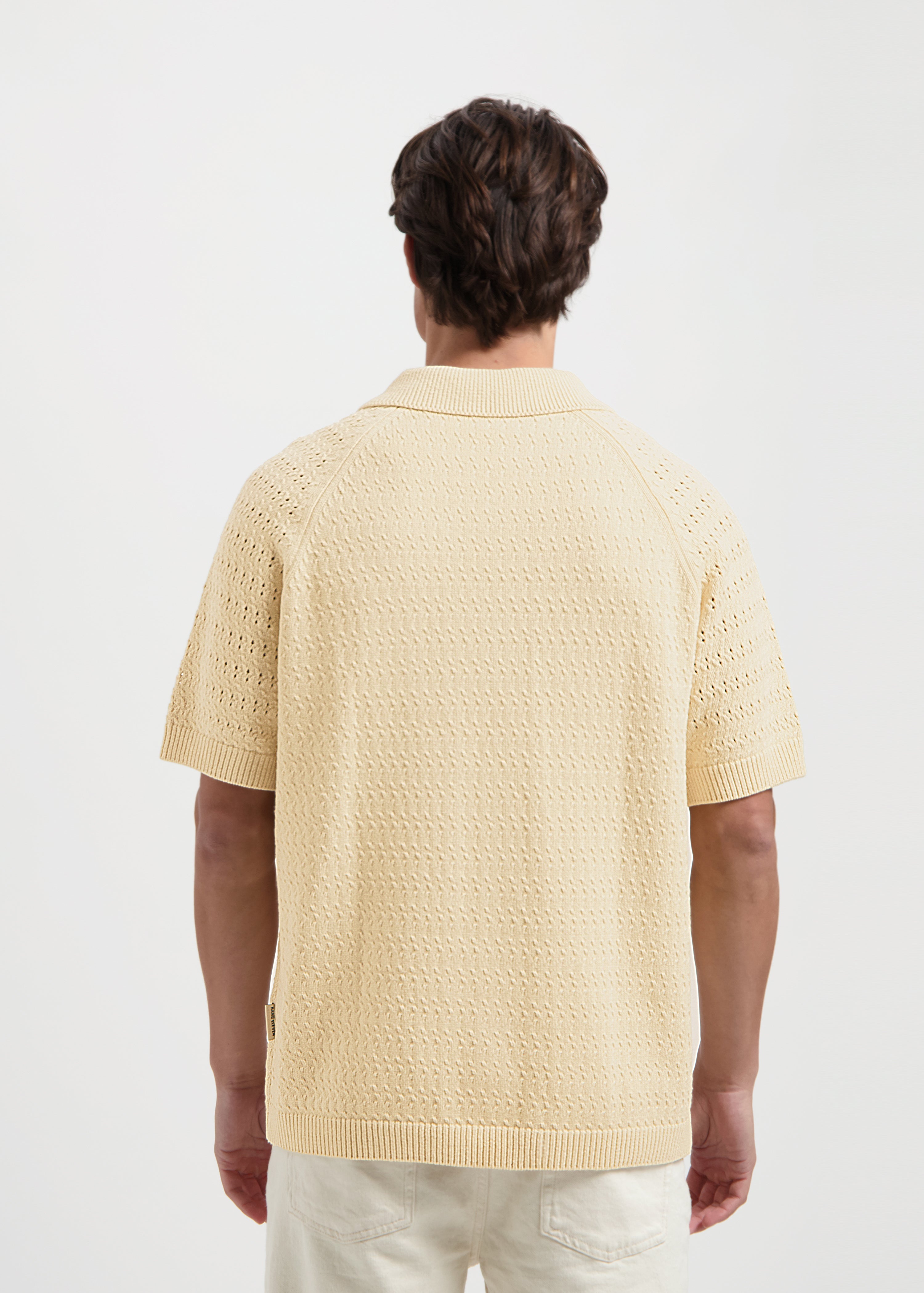 Crochet Knitted Polo Shirt - Sand