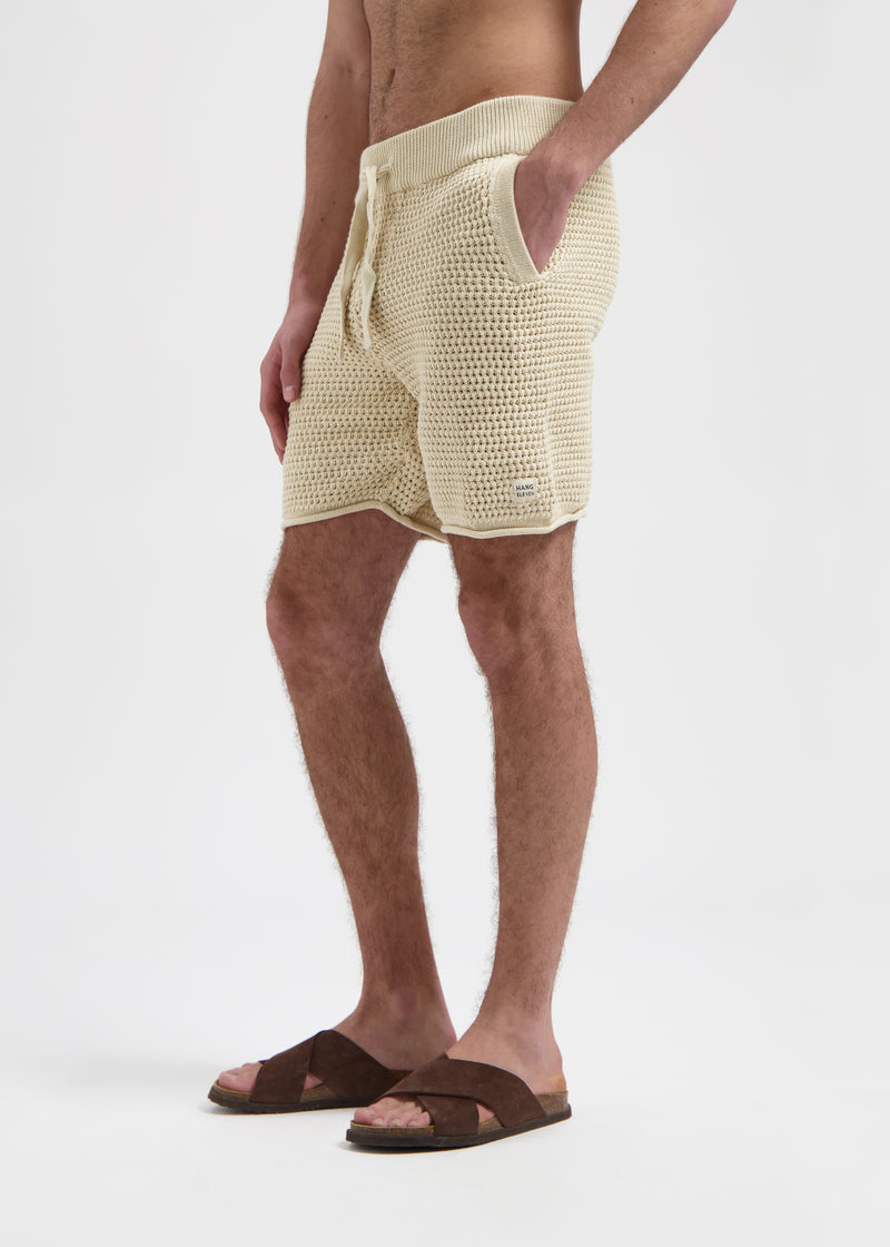 Gehäkelte Strickshorts - Sand