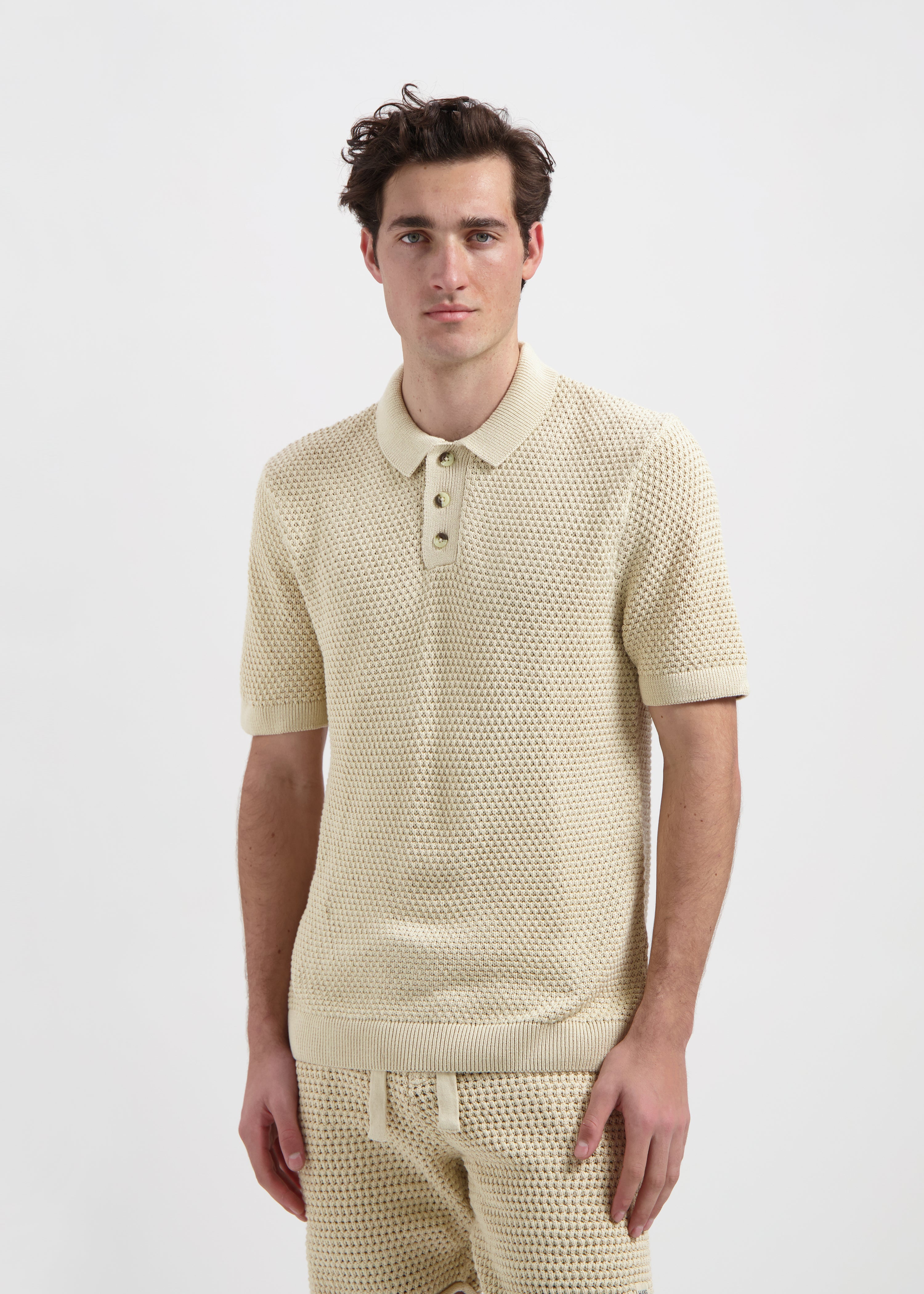 The Crochet Knit Polo - Sand
