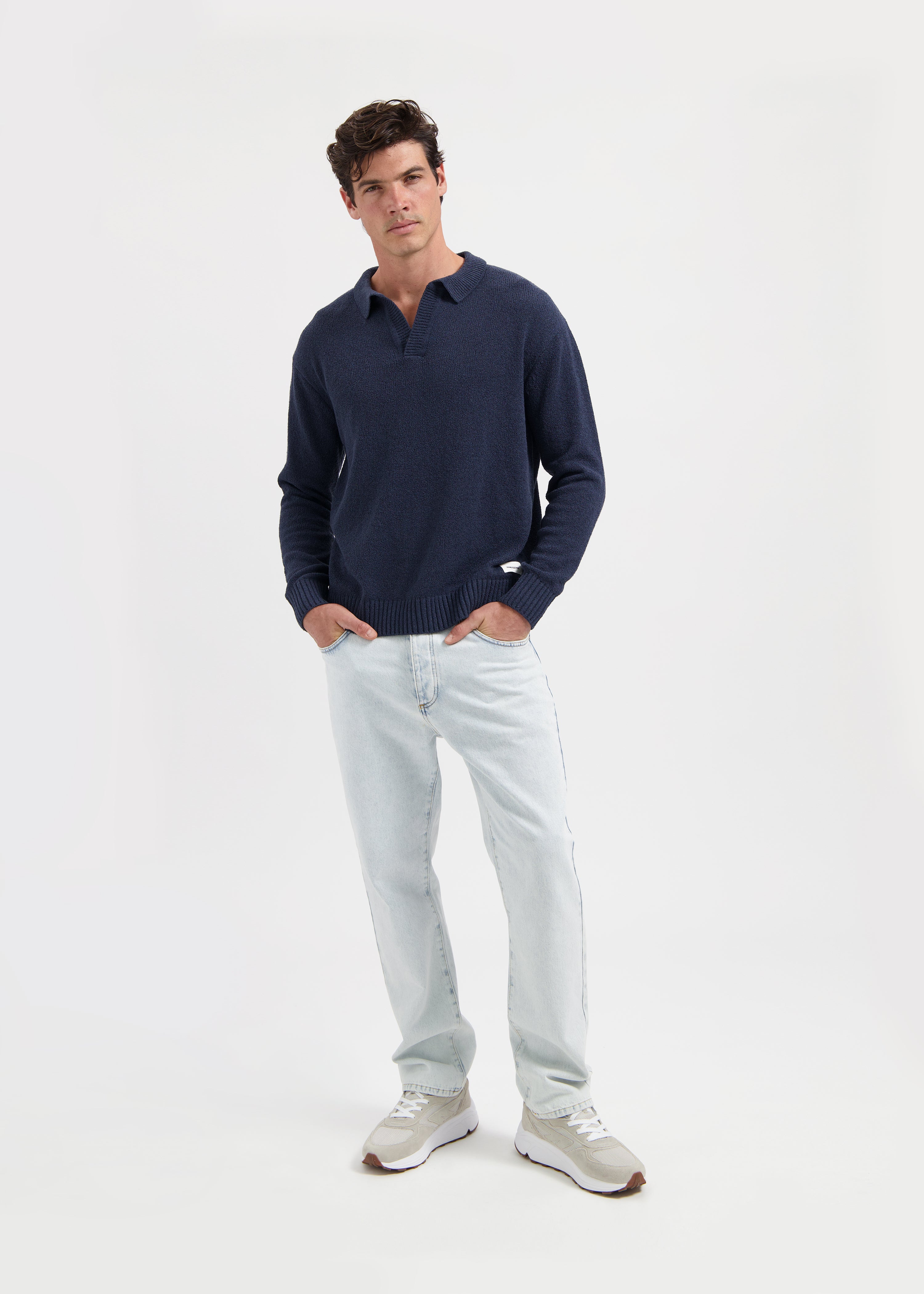 Polo en jersey bouclé - Bleu marine