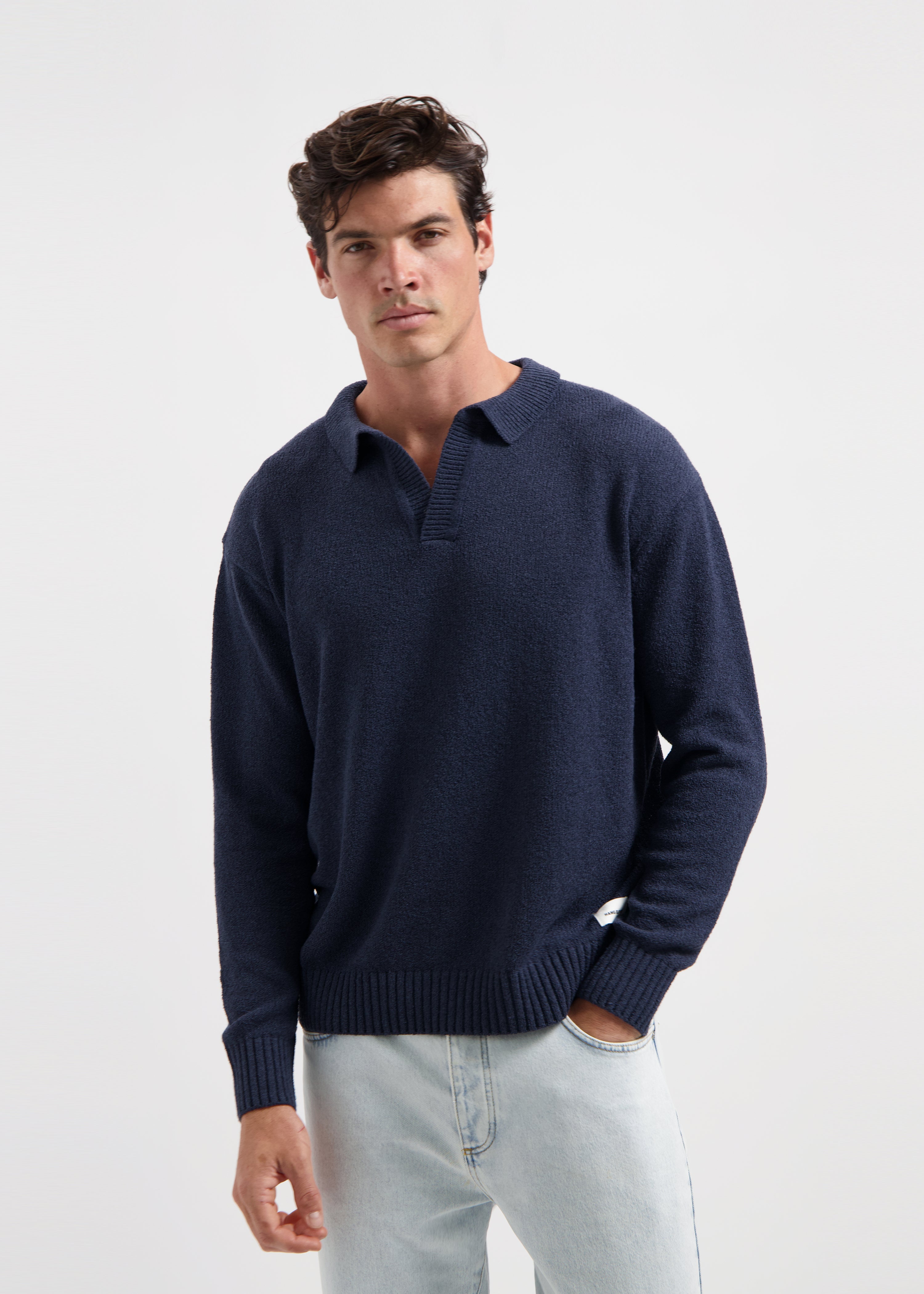 Polo en jersey bouclé - Bleu marine