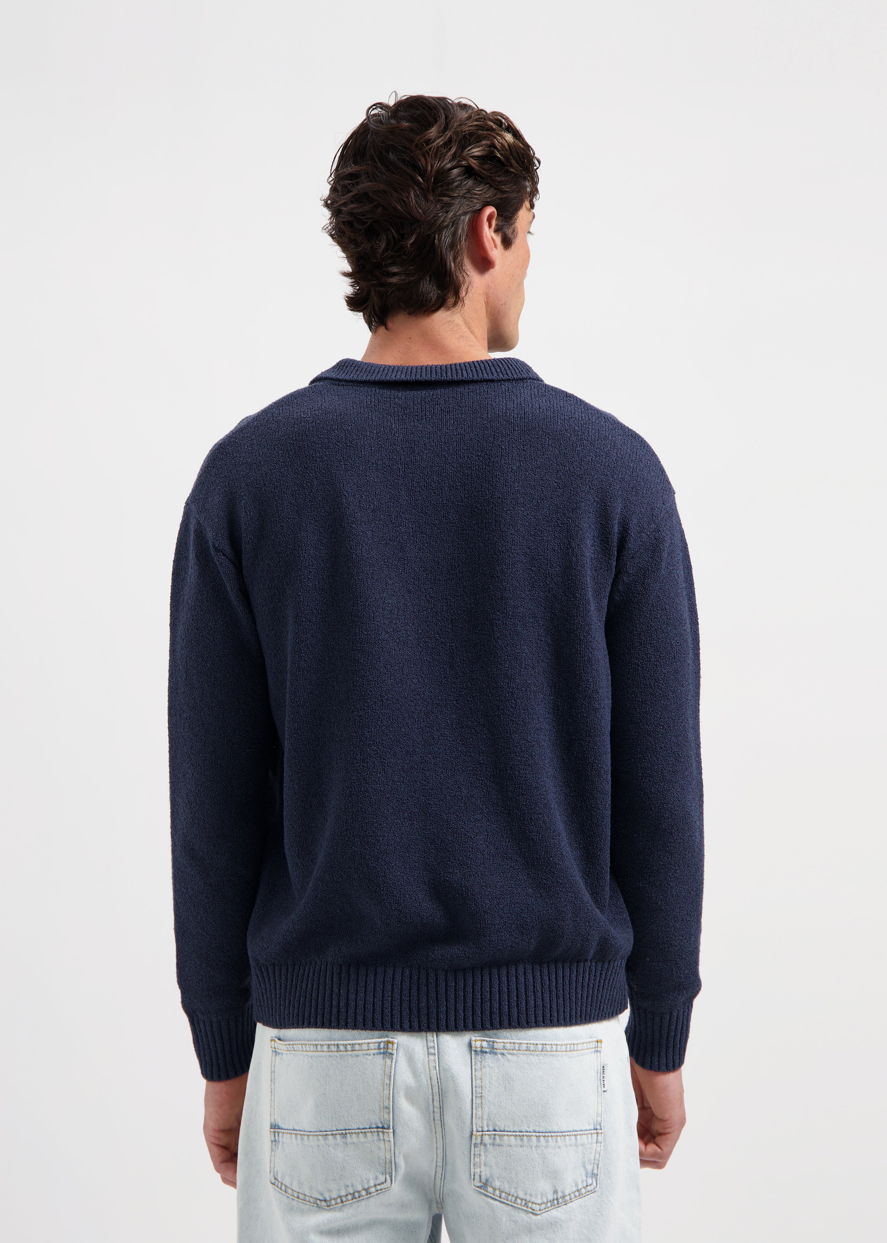 Polo en jersey bouclé - Bleu marine