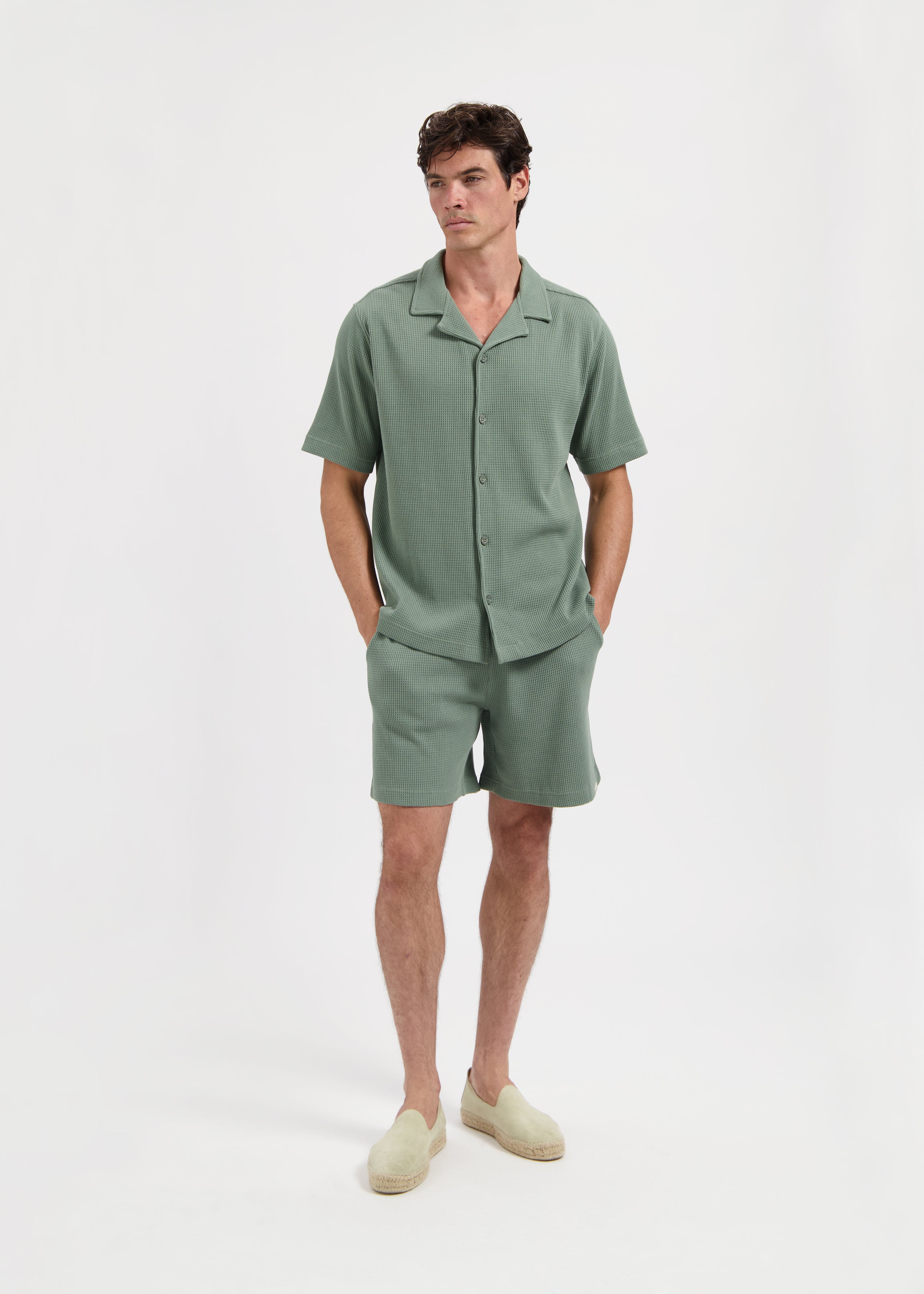 Waffle Shirt- Dark Sage Green