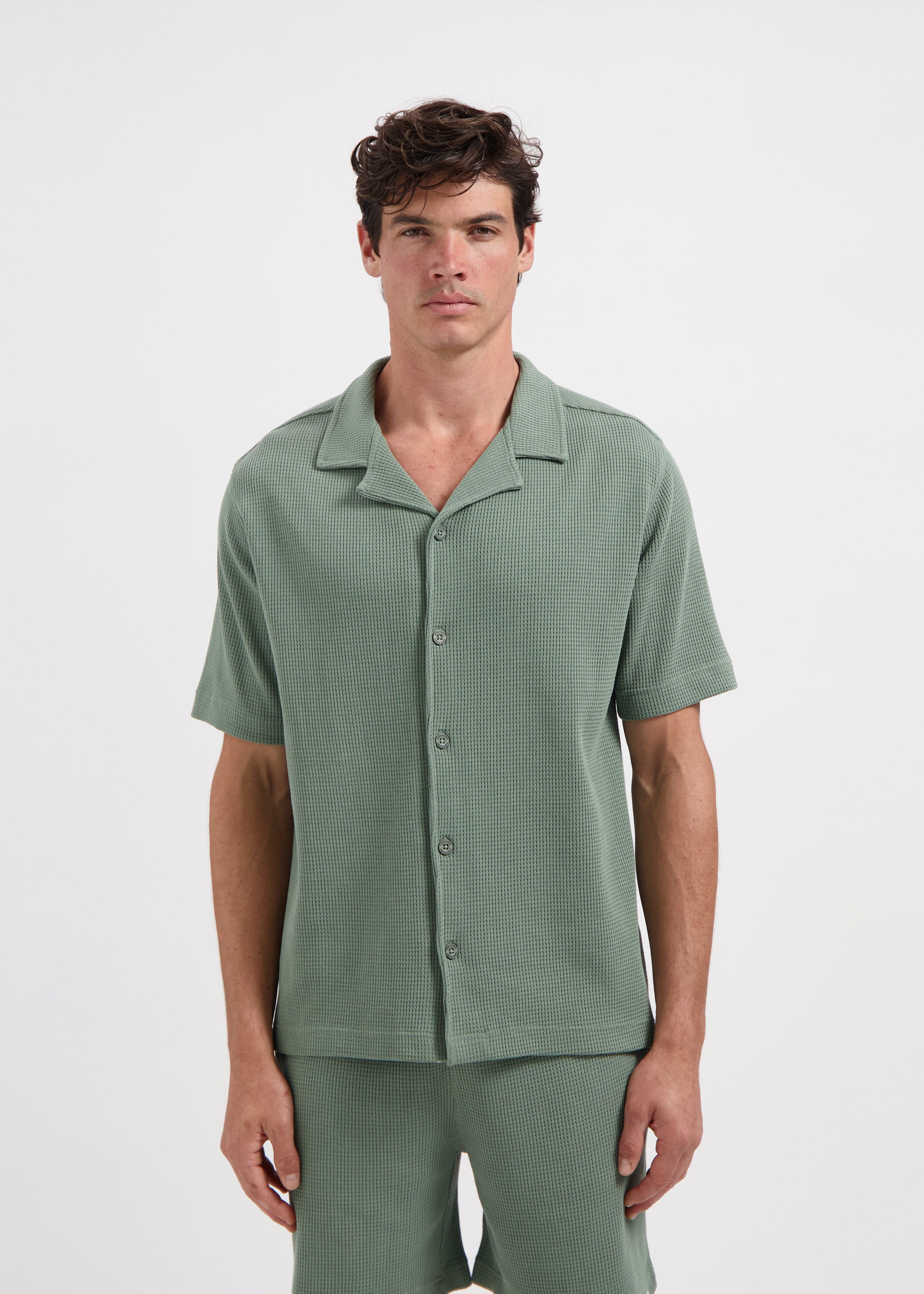 Waffle Shirt- Dark Sage Green