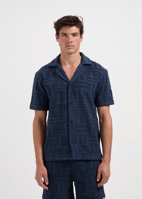Toweling Jacquard Shirt - Navy Blue