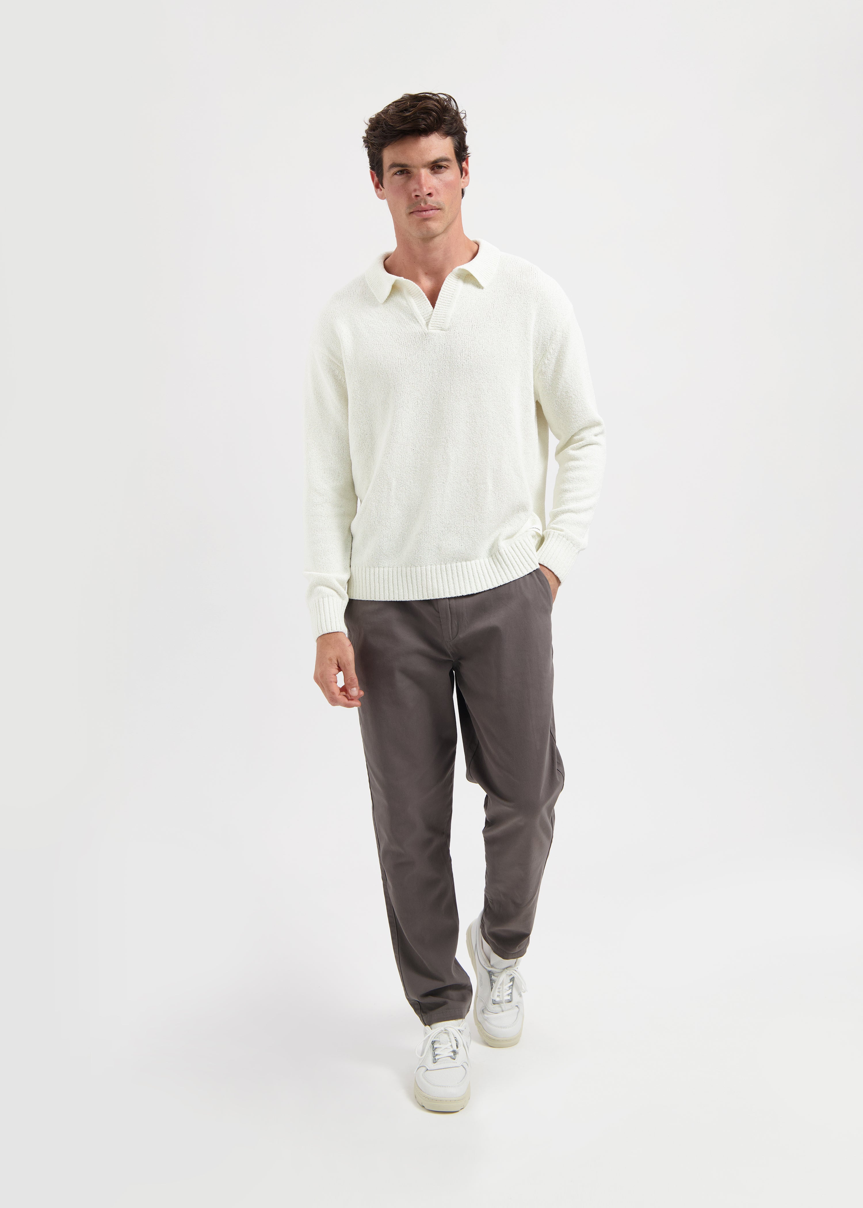 Polo en Tricot Boucle - Ecru