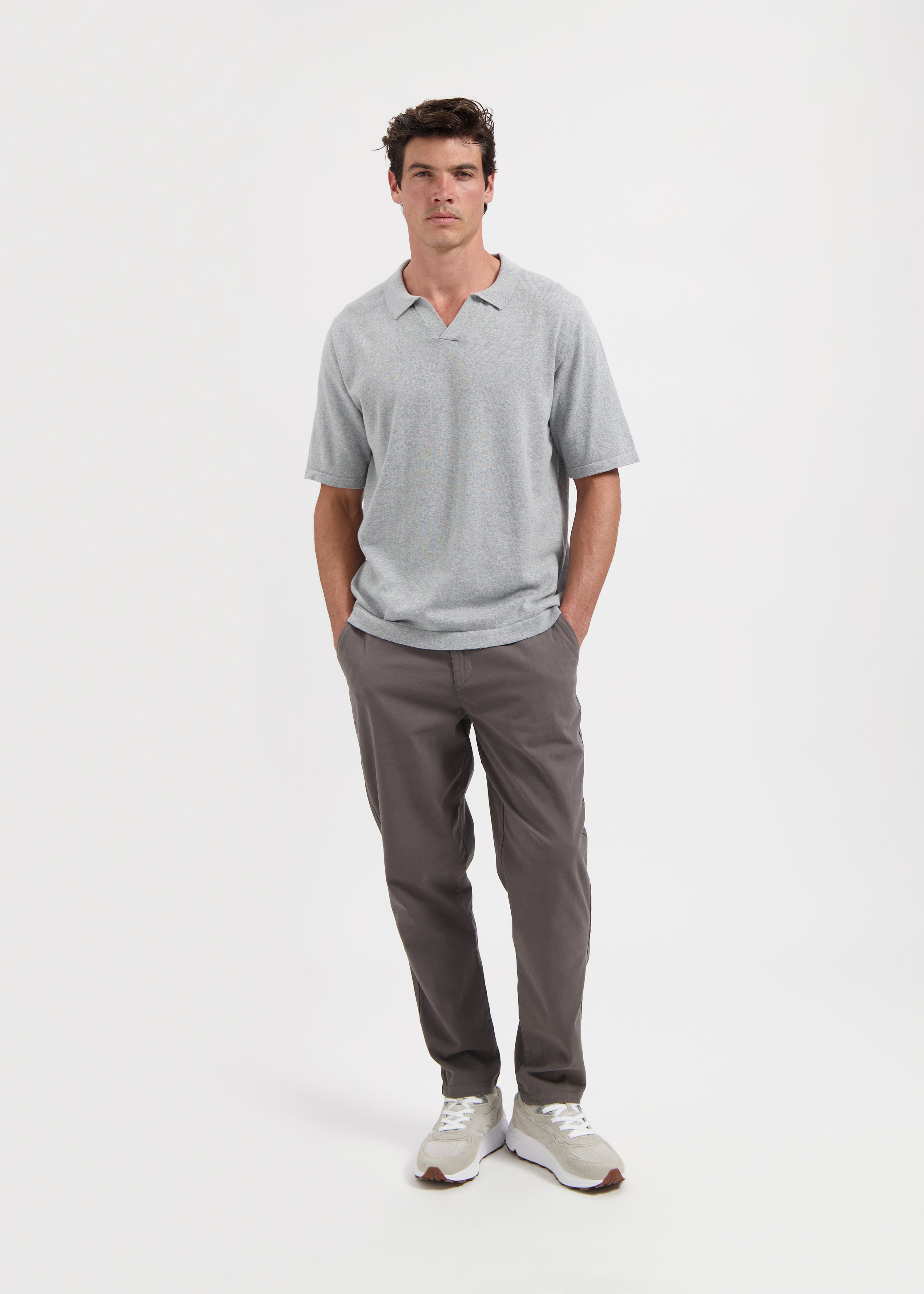 Polo en Tricot - Gris Mélangé