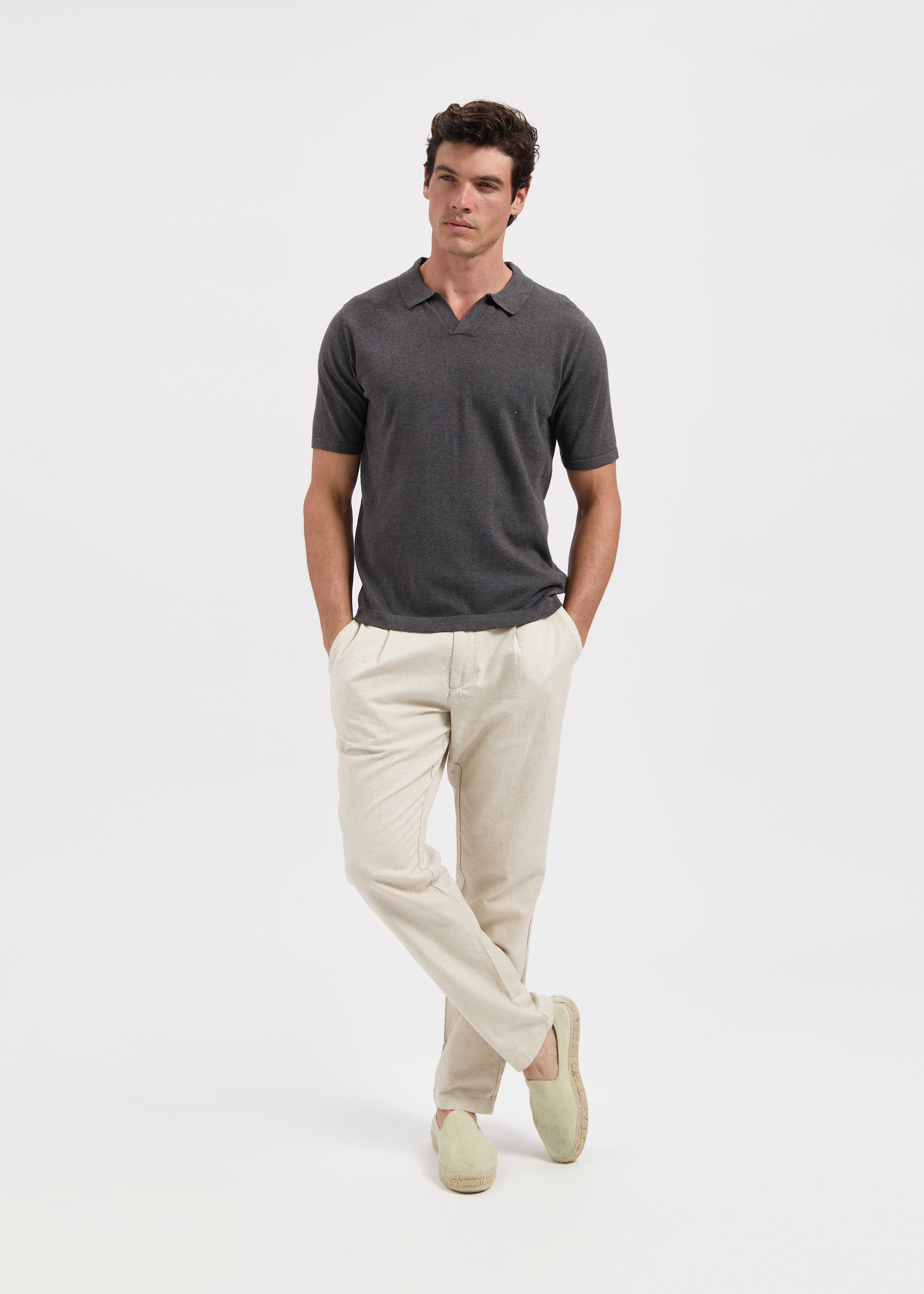 Knitted Polo - Anthracite Melange