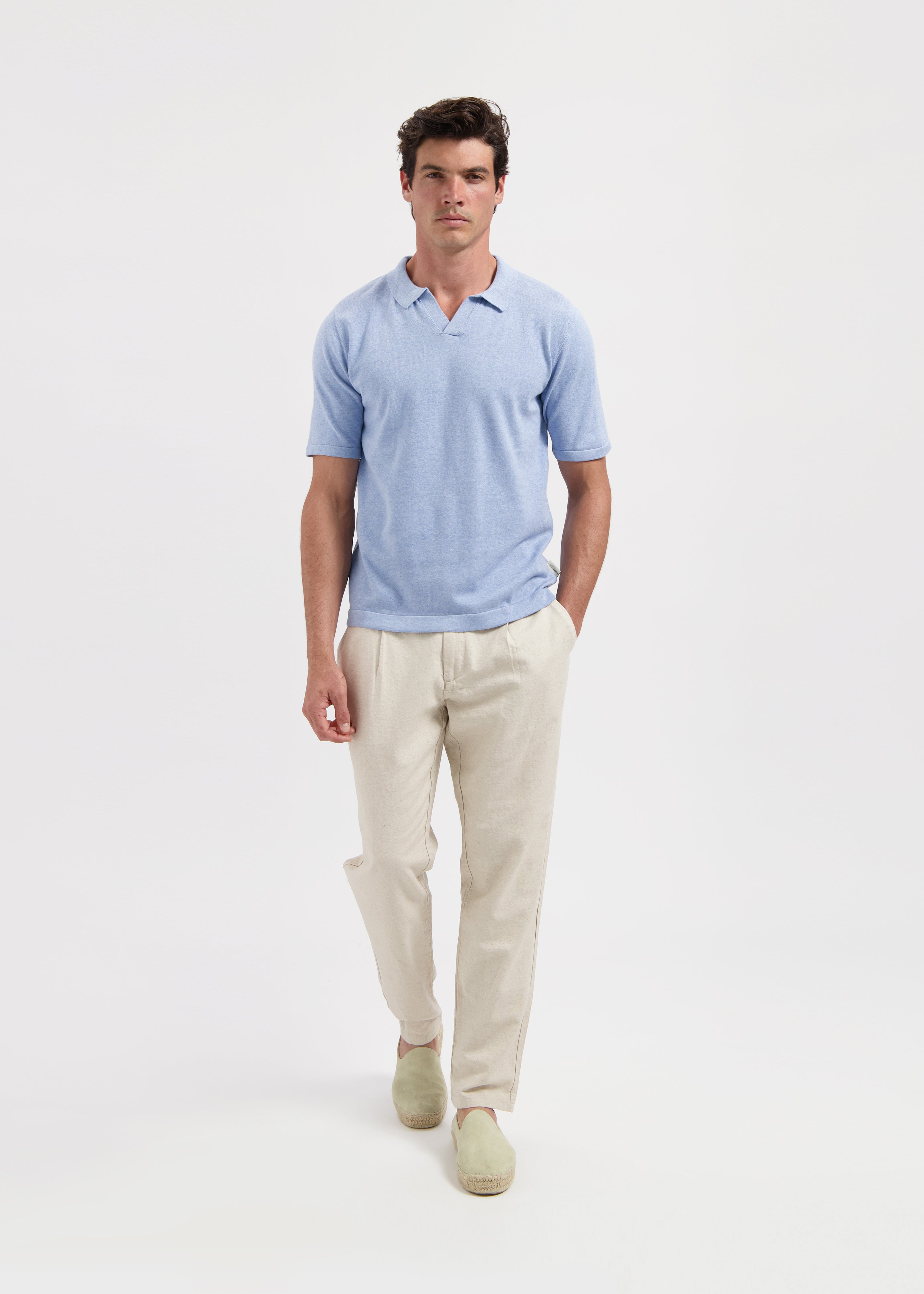 Polo en Tricot - Bleu Clair Mélangé