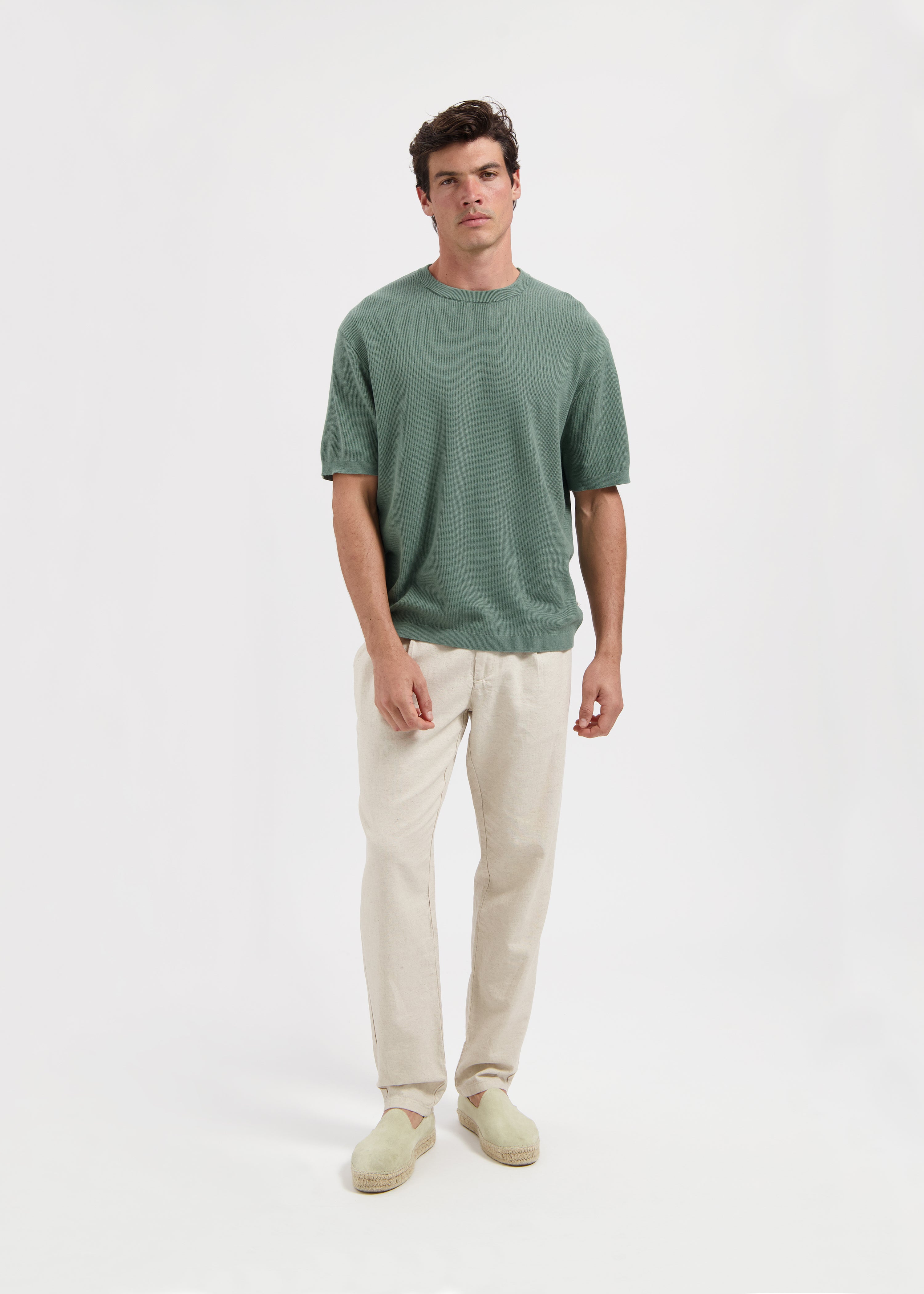 T-shirt en jersey gaufré - Vert sauge