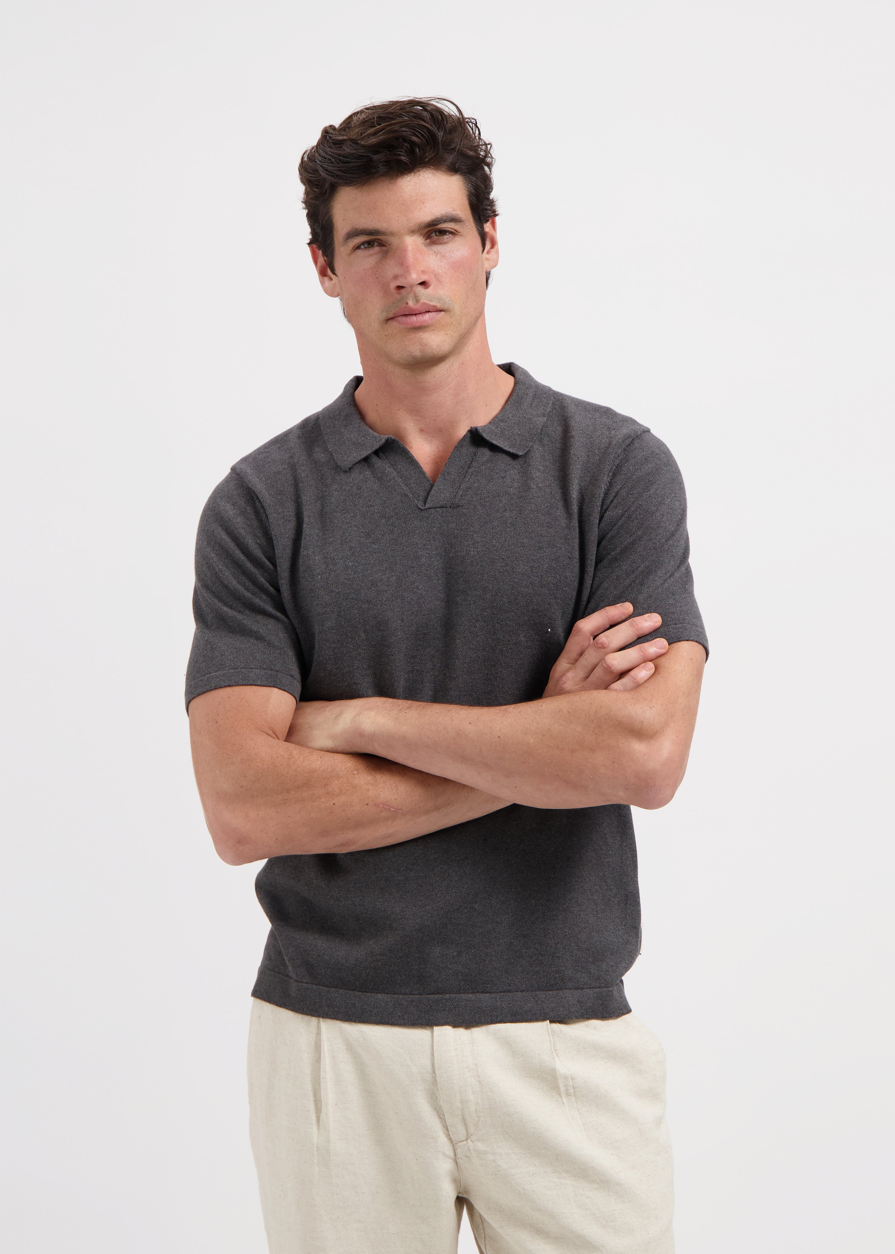 Knitted Polo - Anthracite Melange