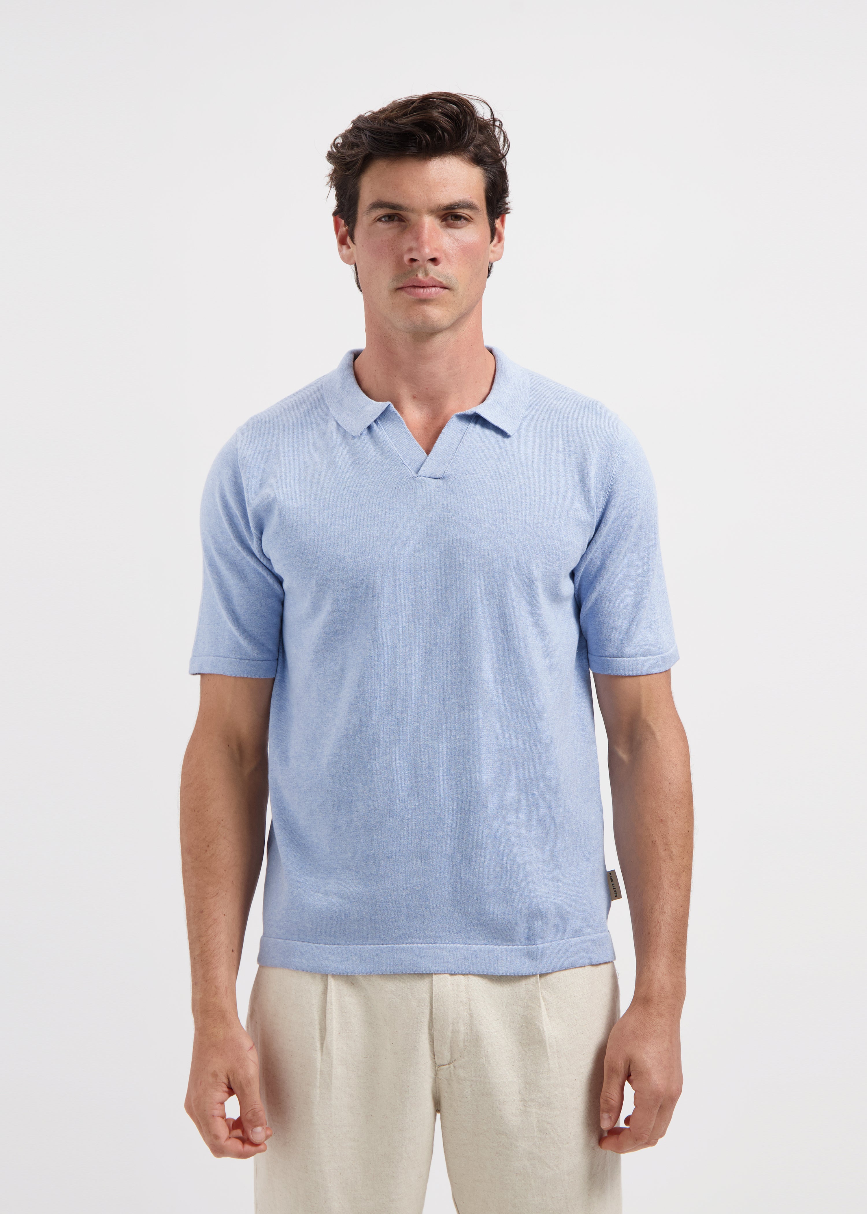 Polo en Tricot - Bleu Clair Mélangé