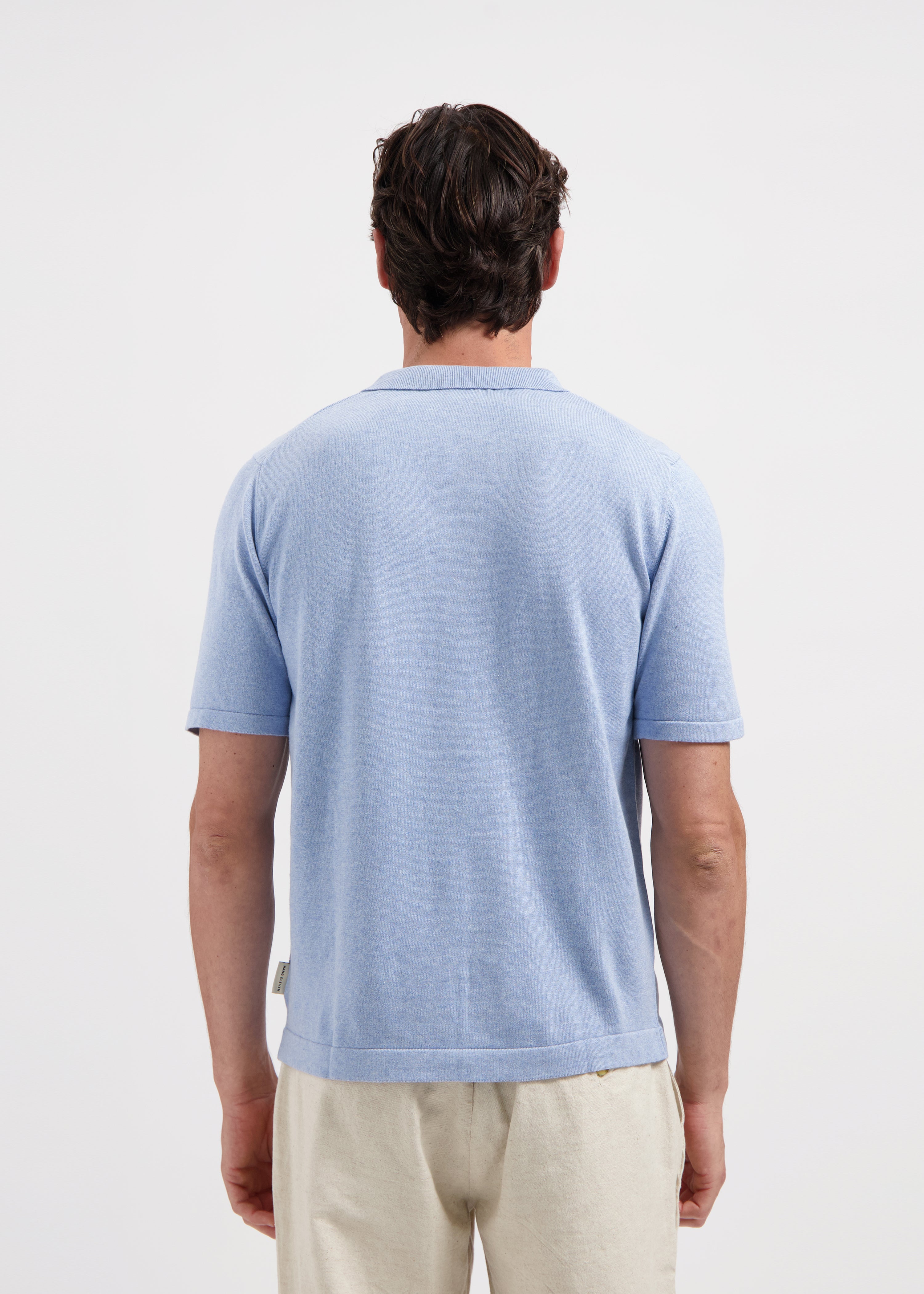 Polo en Tricot - Bleu Clair Mélangé