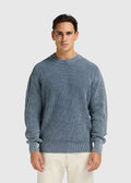 Verwaschener Strickpullover mit Rundhalsausschnitt – Steingrau