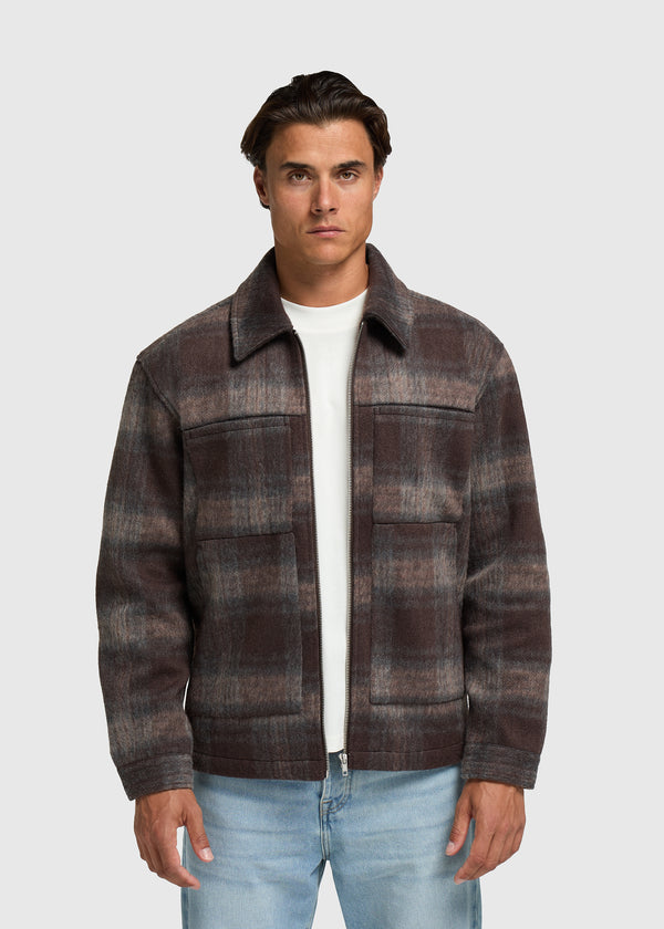 Check Zip Overshirt - Brown