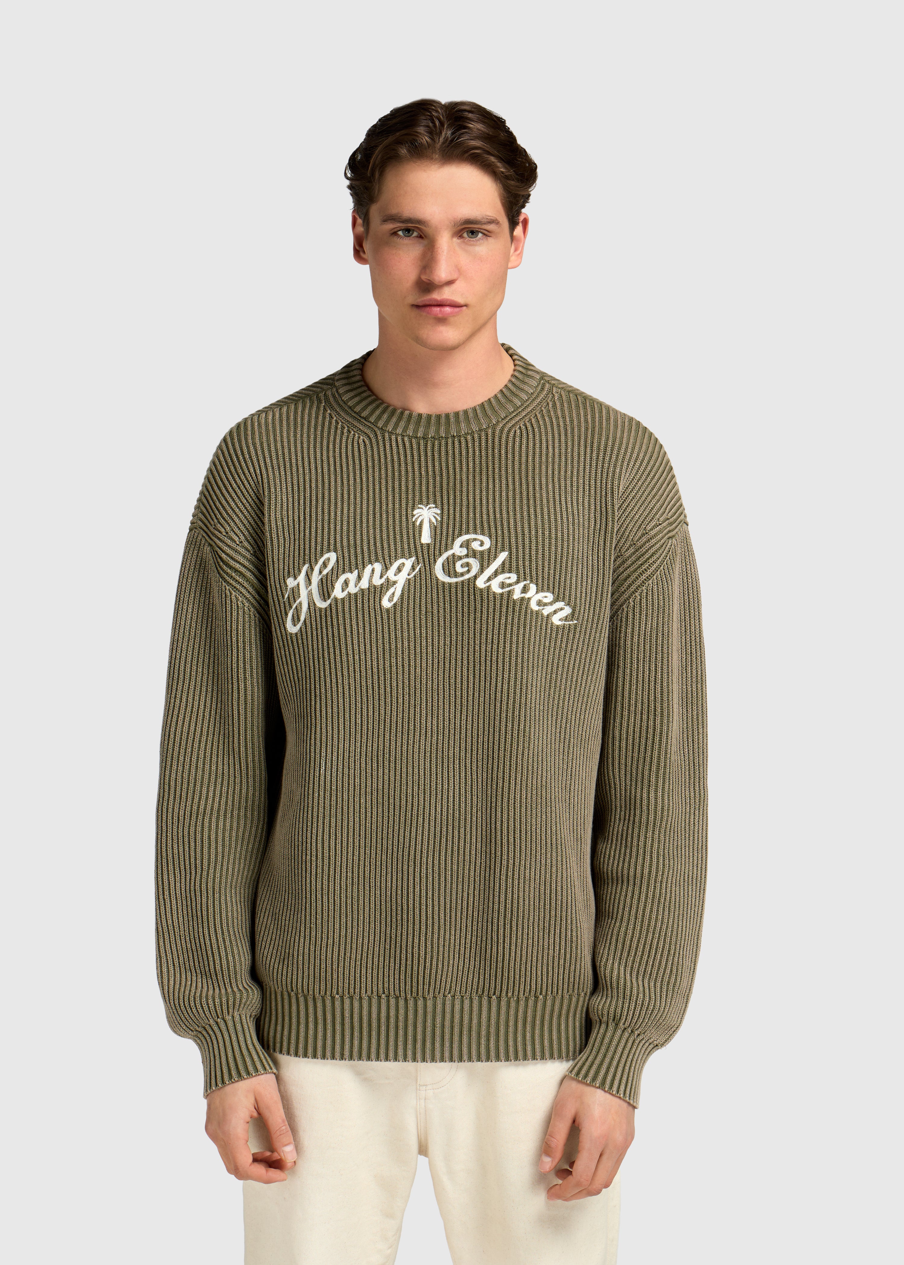 Palm Logo Knit Crewneck - Olive Green