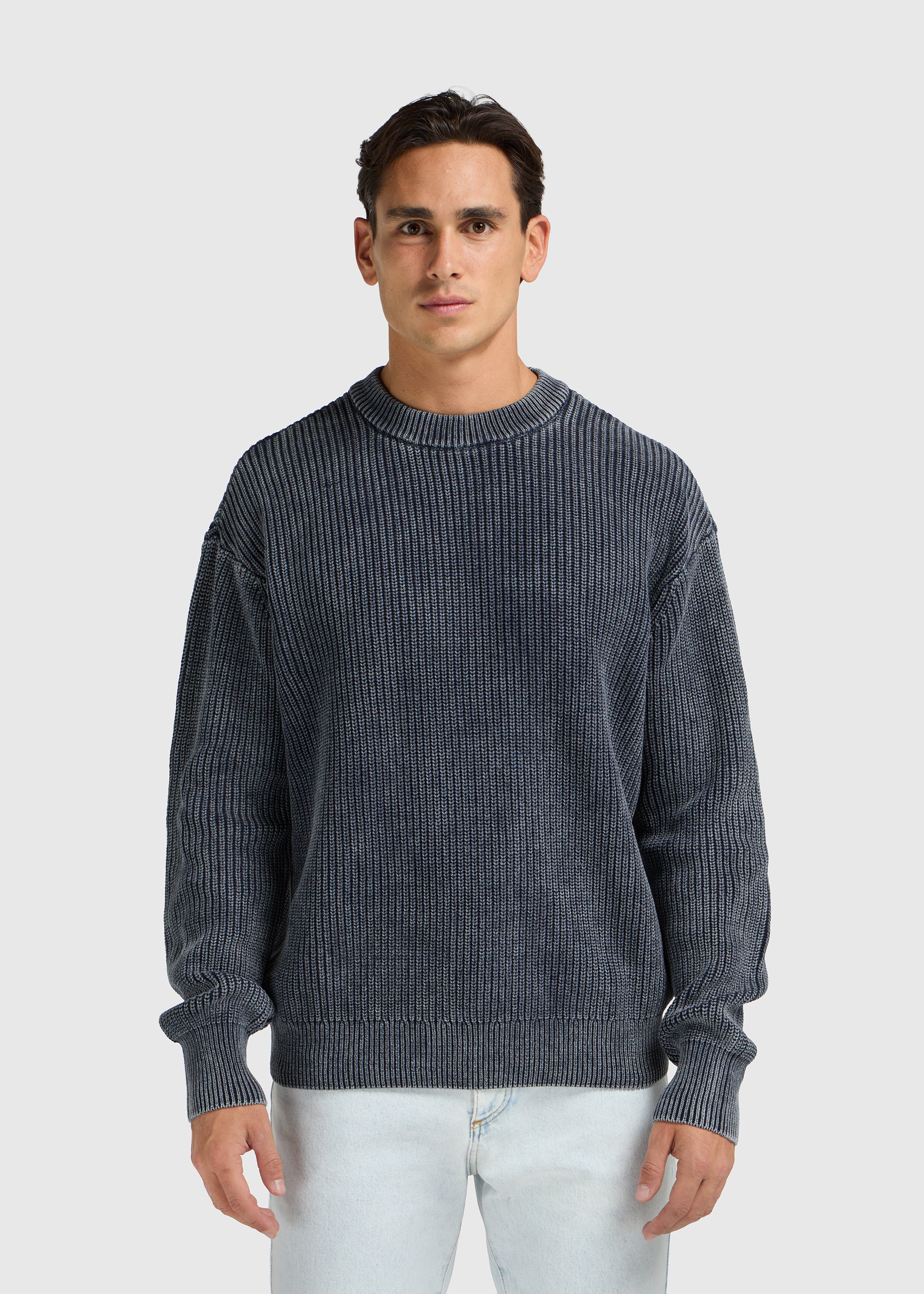 Washed Knit Crewneck - Navy Blue
