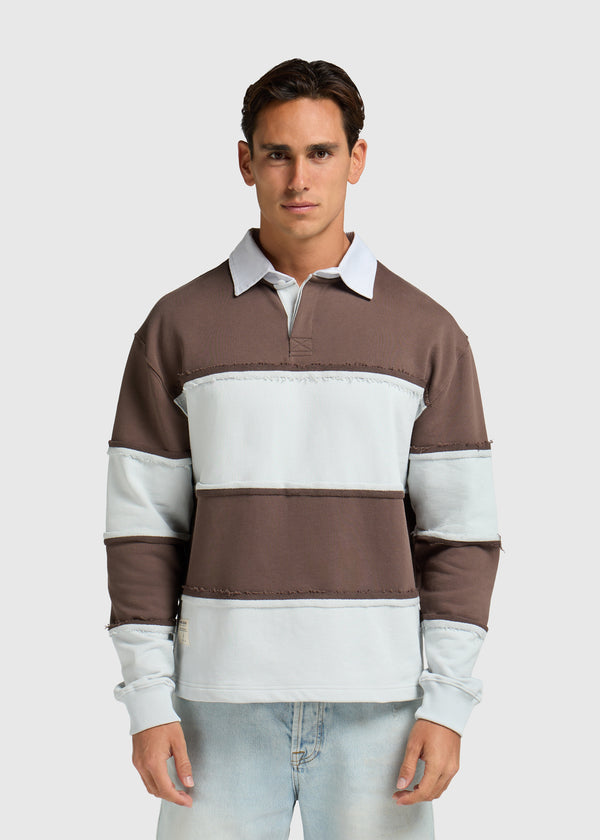 Raw Edge Big Stripe Polo - Light Blue