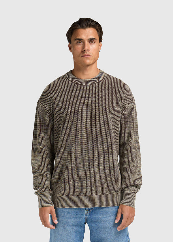 Washed Knit Crewneck - Espresso