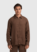Leinen Langarmshirt - Espresso
