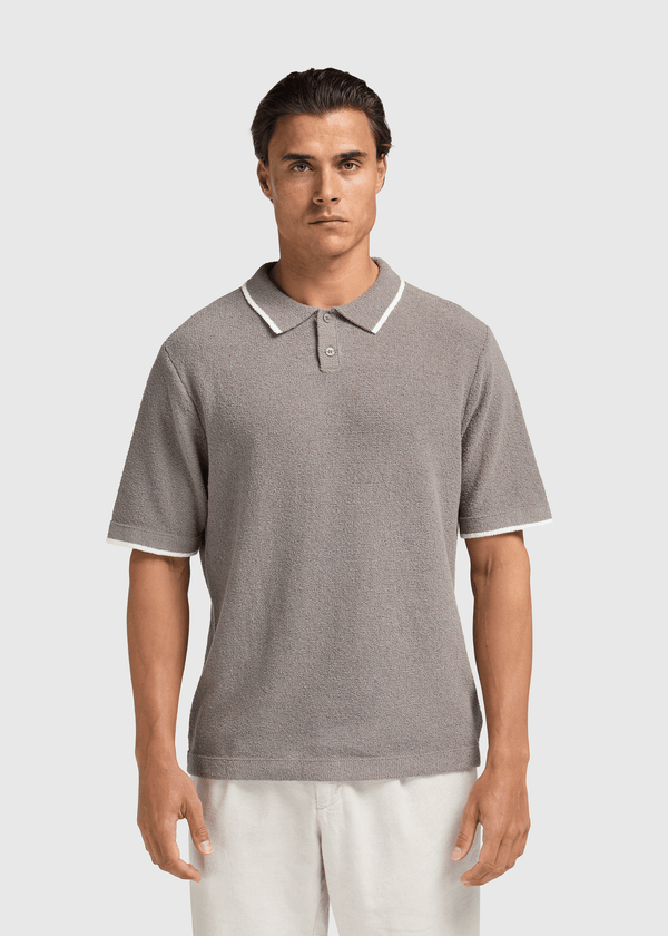 Loop Knit Contrast Polo - Chimera Grey