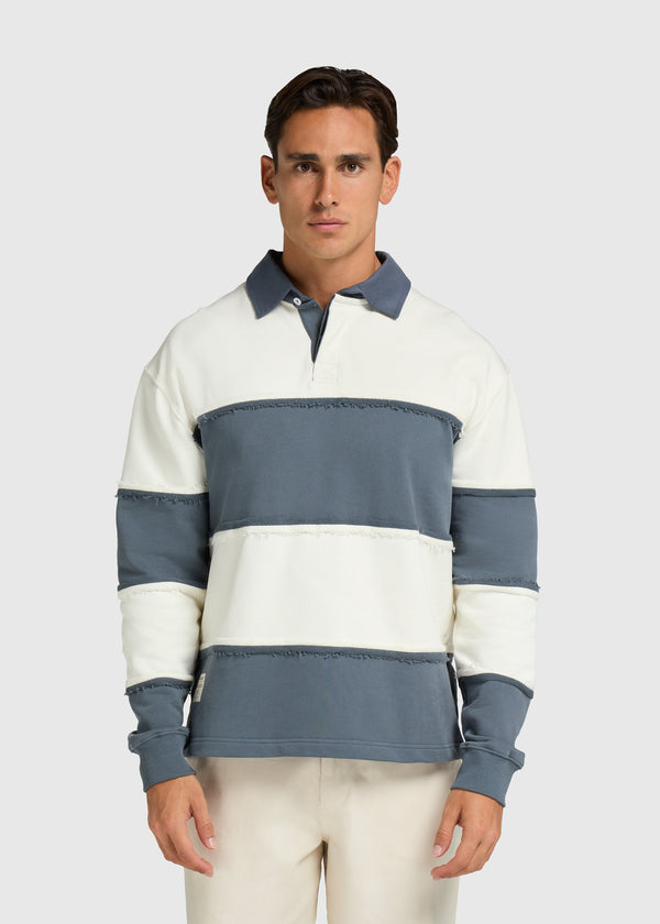 Raw Edge Big Stripe Polo - Ombre Blue