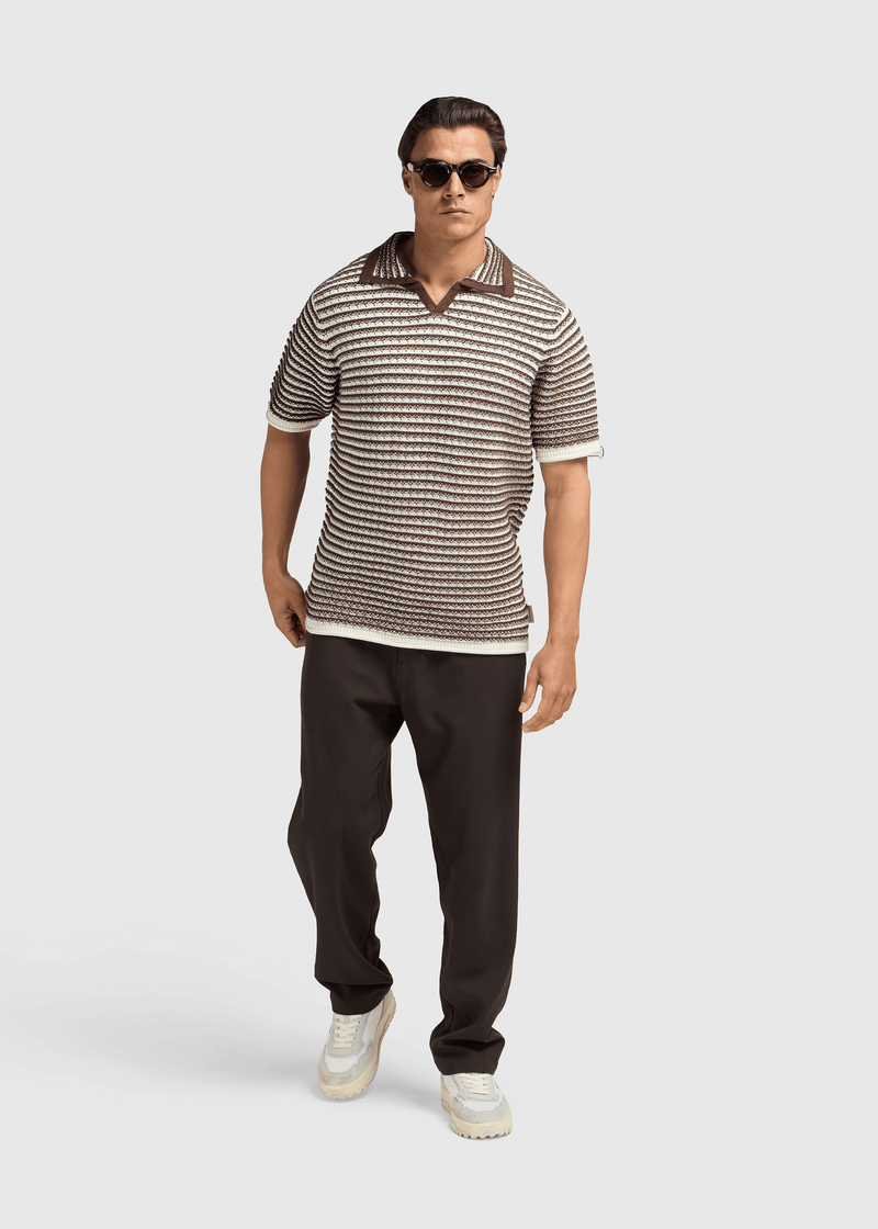 Stripe Knitted Polo - Brown