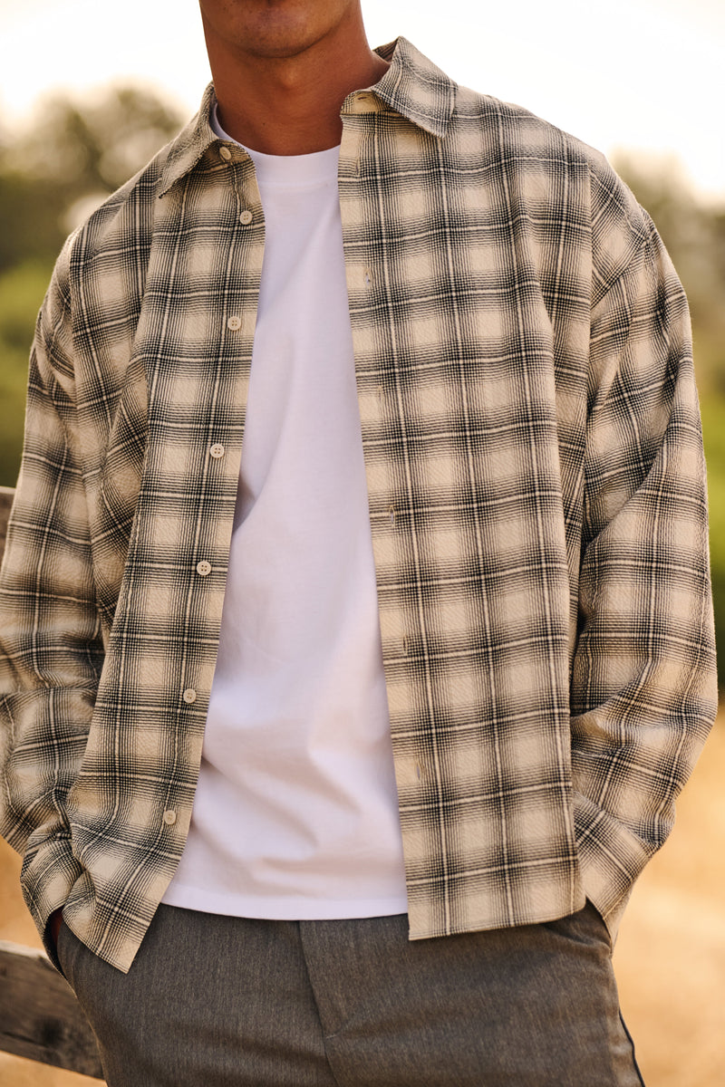 Seersucker Check Shirt - Ecru