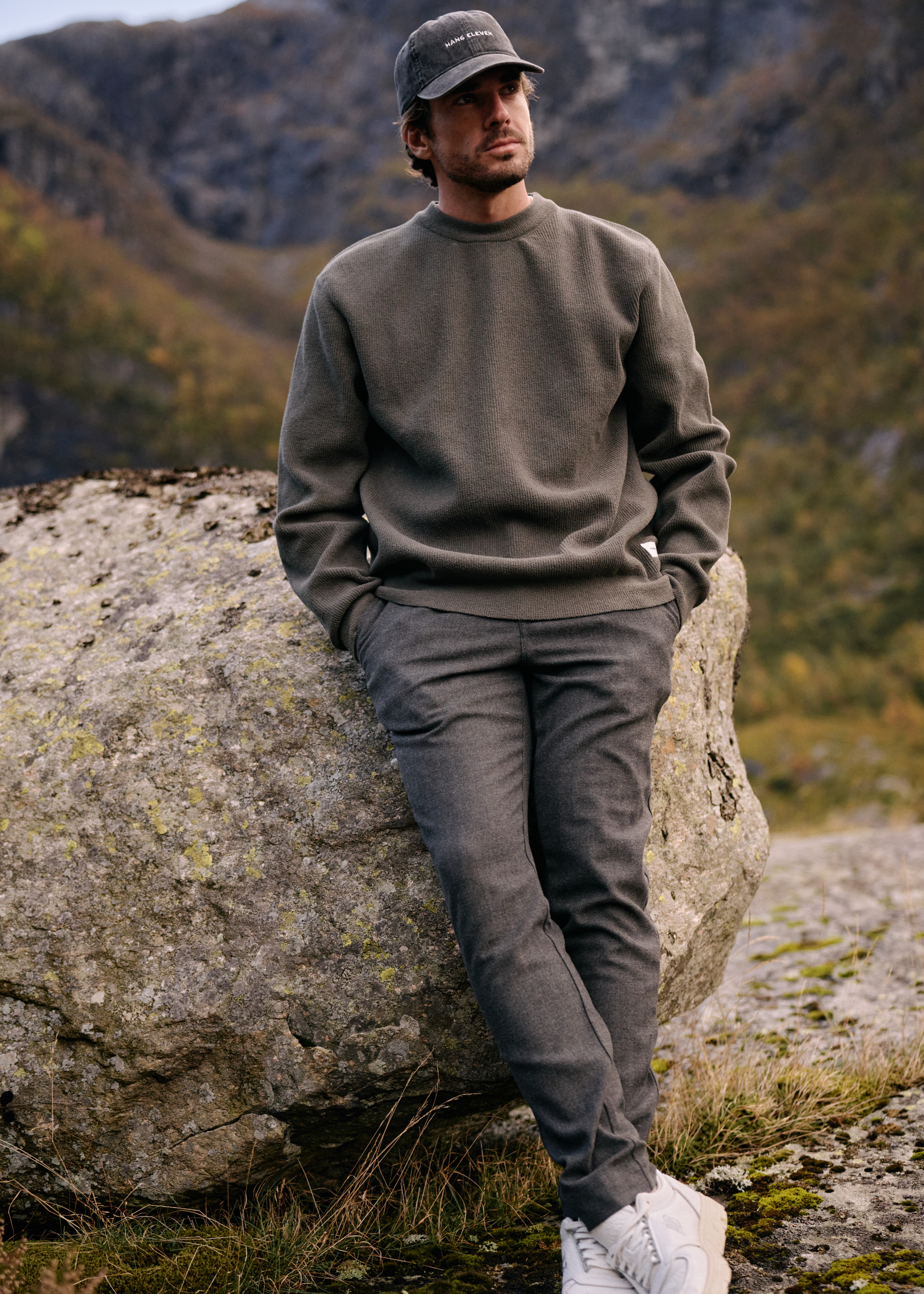 Structure Pull à col rond en tricot - Vert foncé