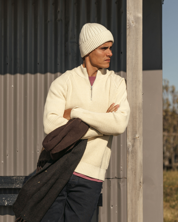 Schwer gestrickter Halbreißverschluss - Sand