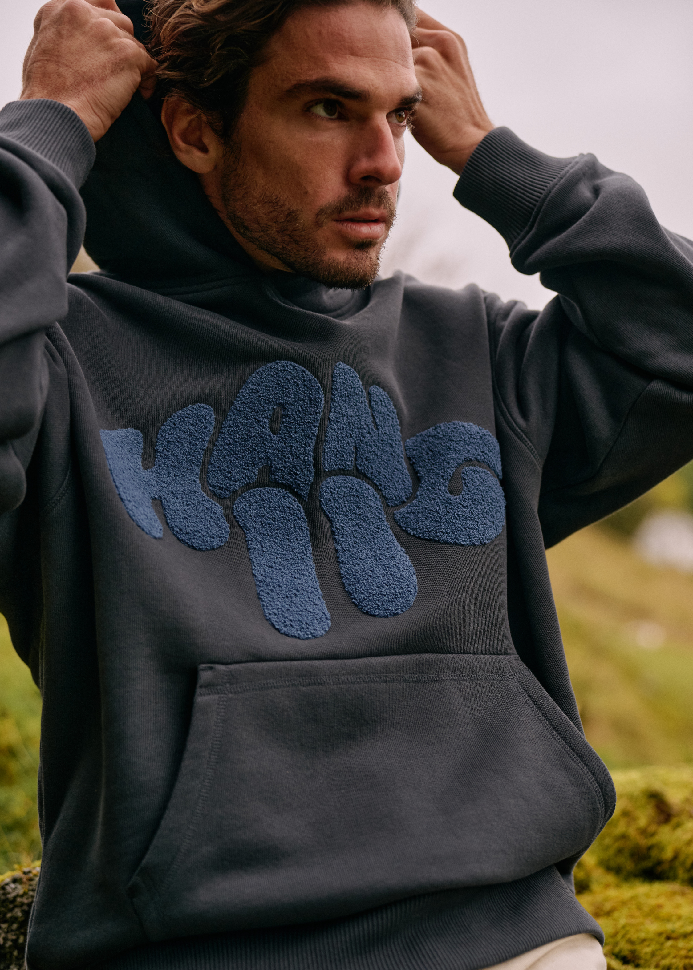 Sweat à capuche en tissu éponge épais - Bleu Ombre